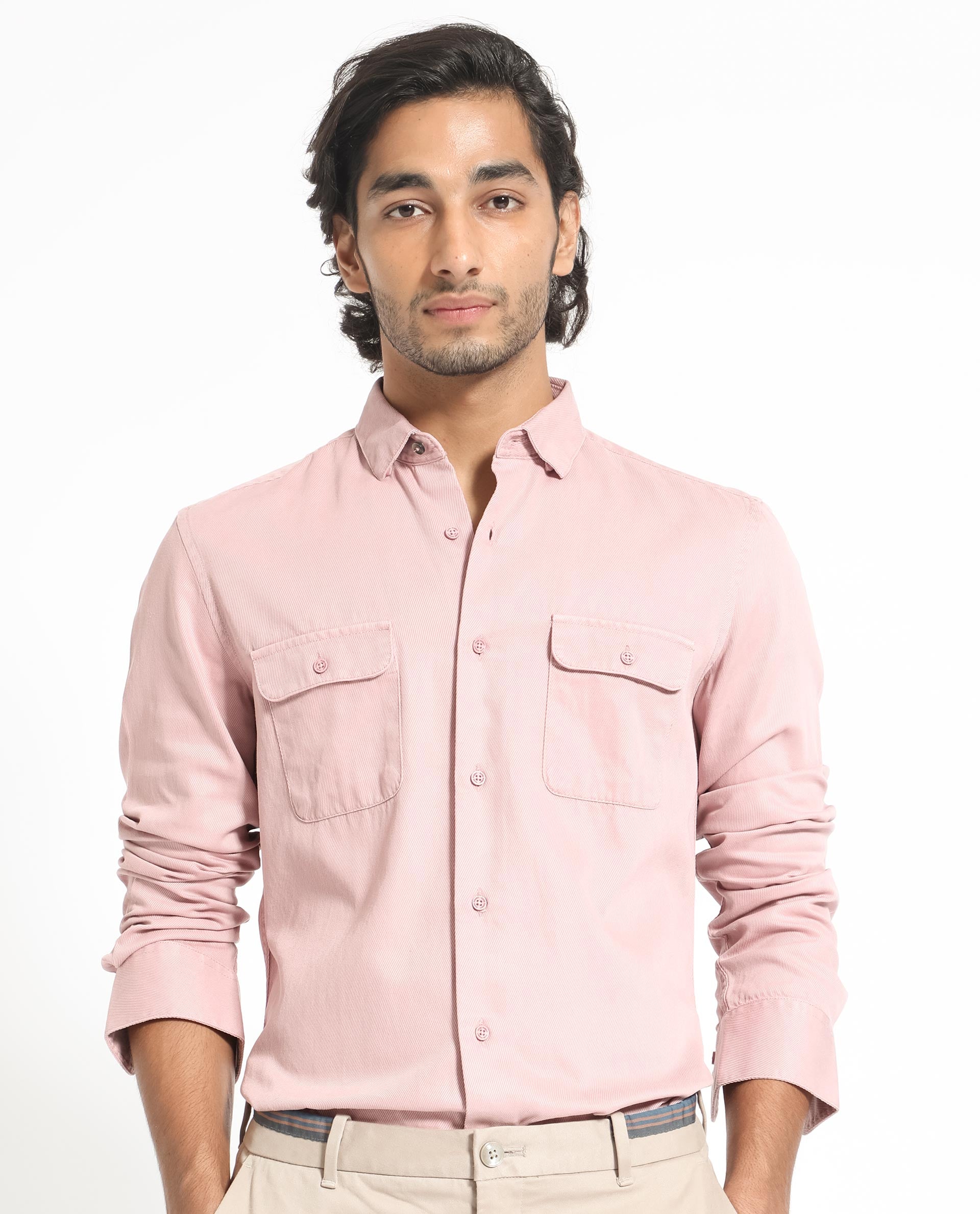 Rare Rabbit Men's Lipton Light Peach Cotton Fabric Full Sleeves Twill Shirt