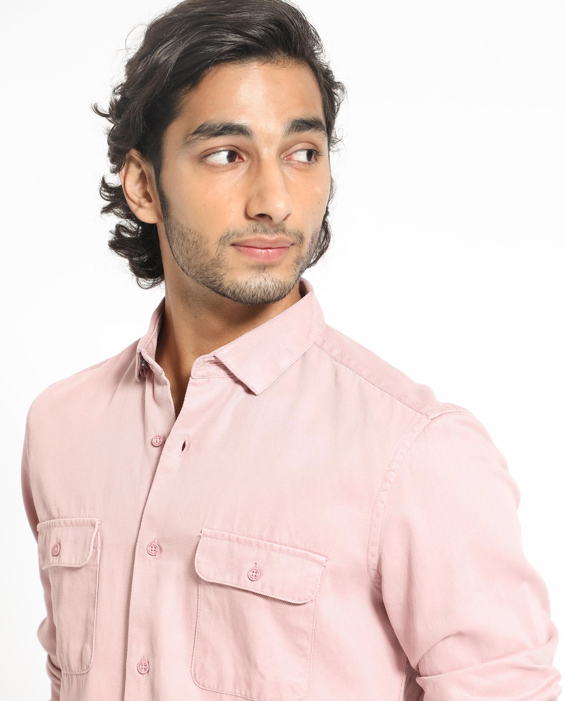 Rare Rabbit Men's Lipton Light Peach Cotton Fabric Full Sleeves Twill Shirt