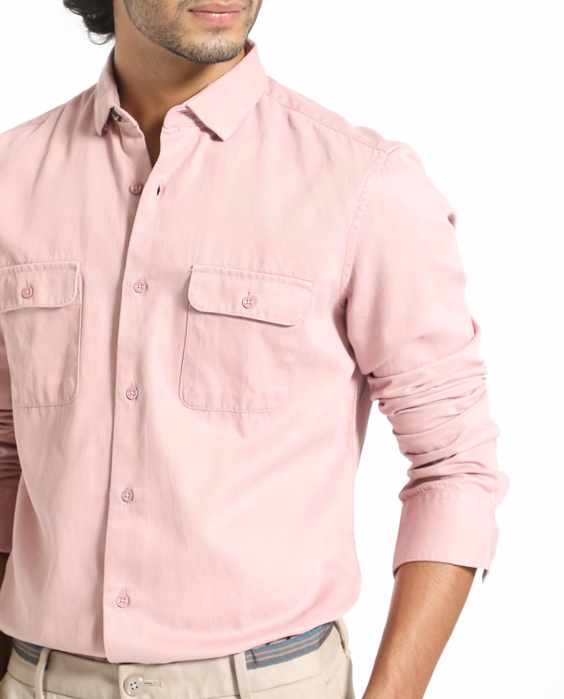 Rare Rabbit Men's Lipton Light Peach Cotton Fabric Full Sleeves Twill Shirt