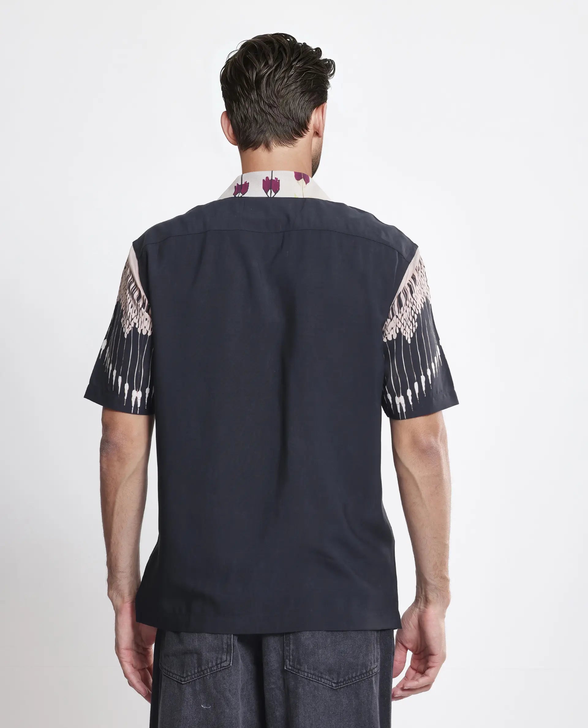 Rare Rabit Men's Lisat Black Half Sleeve Cuban Collar Shirt