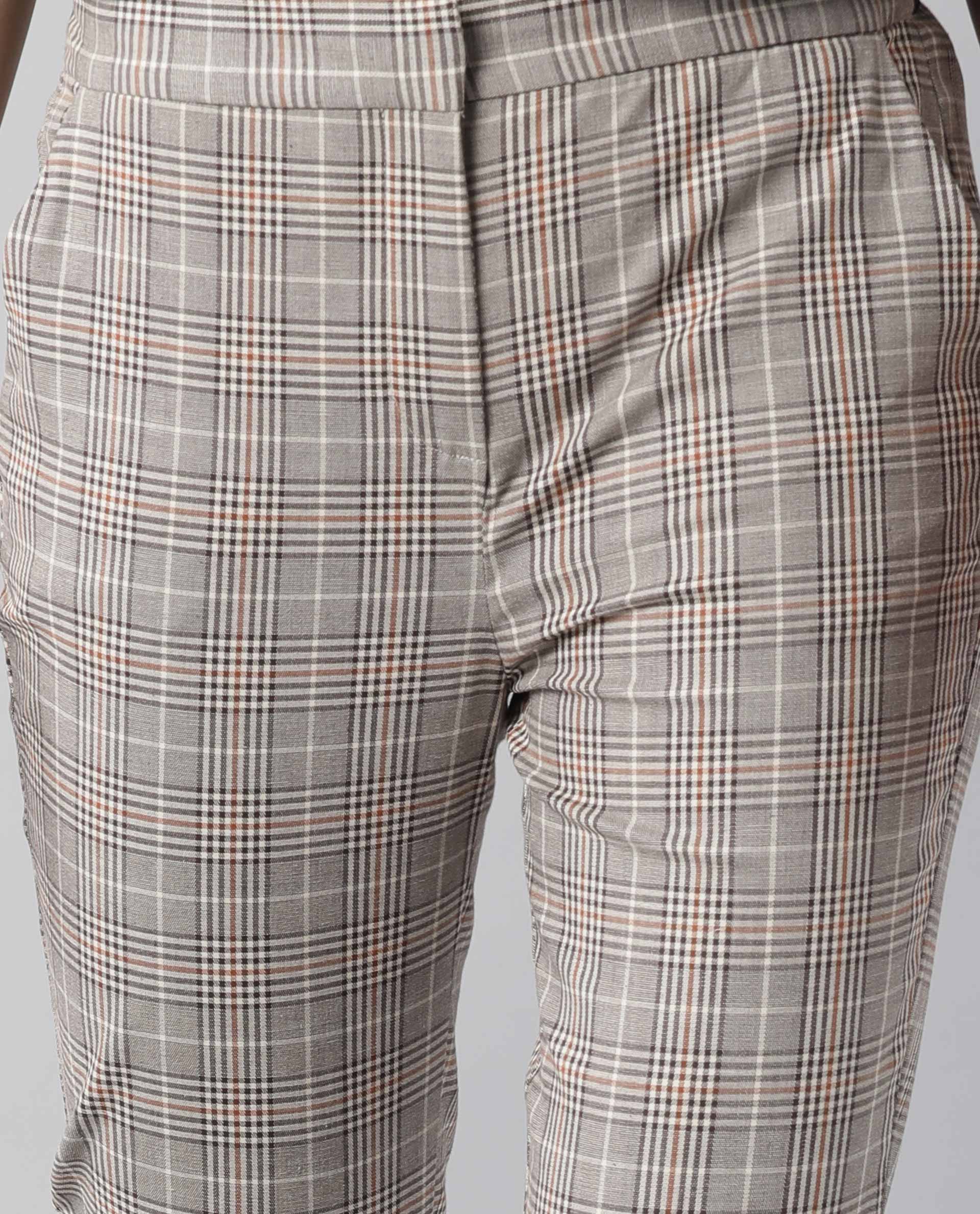 Rareism Womens Livon Beige Trouser High Waist Slim Fit Ankle Length