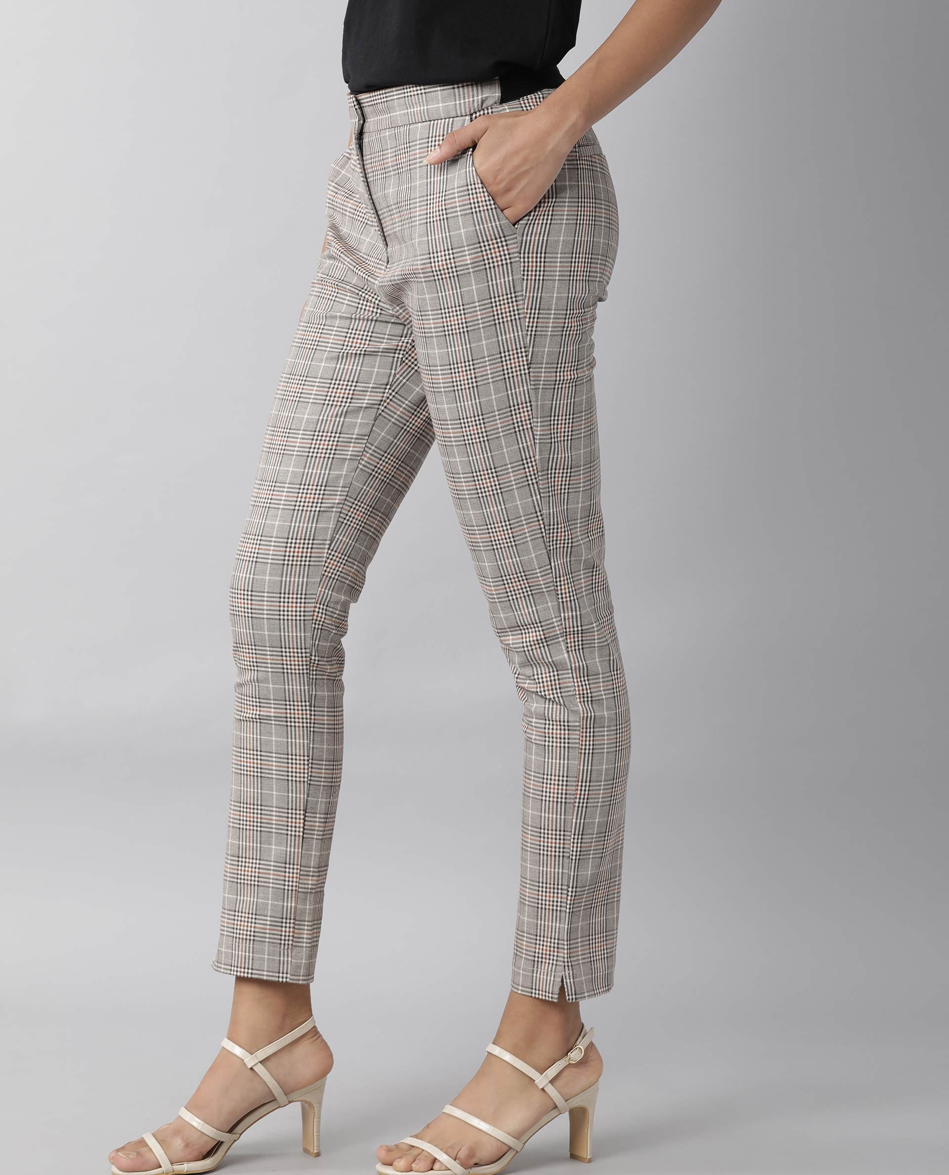 Rareism Womens Livon Beige Trouser High Waist Slim Fit Ankle Length