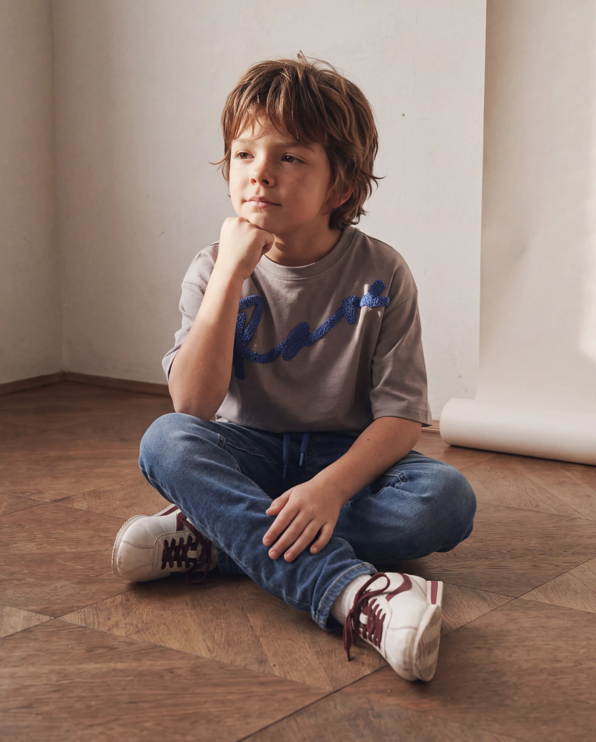 Rare Ones Kids Livo Light Blue Cotton Blend Fabric Drawstring Closure Regular Fit Plain Jeans