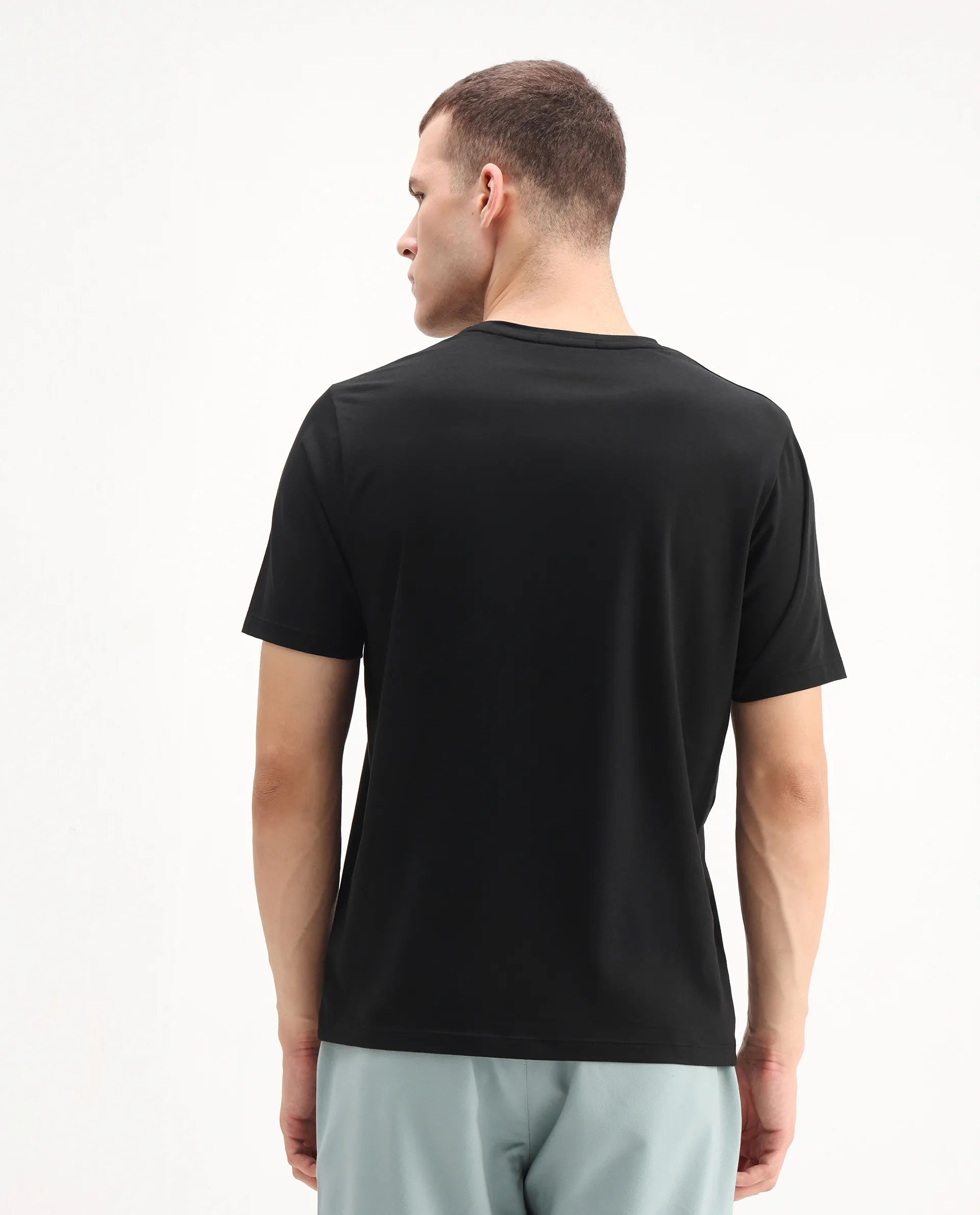 Rare Rabbit Men's Locon Black Cotton Blend Graphic Print Regular Fit Half Sleeve Crew Neck T-Shirt