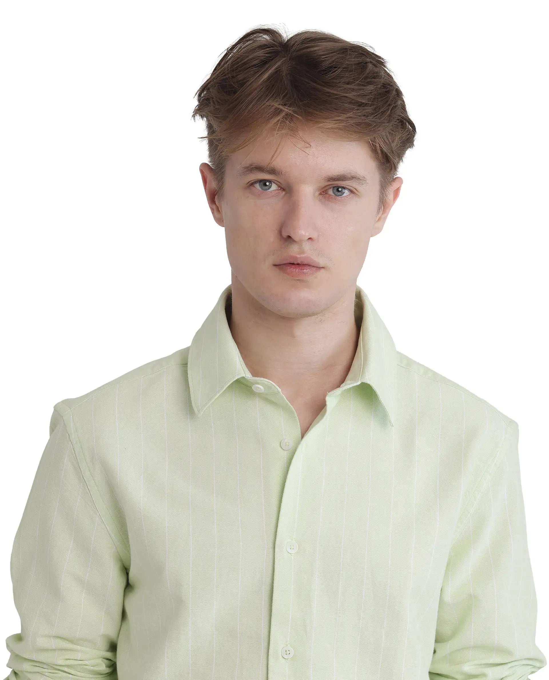 Rare Rabbit Men's Lorg Light Green Cotton Fabric Full Sleeve Collared Neck Button Closure Printed Shirt