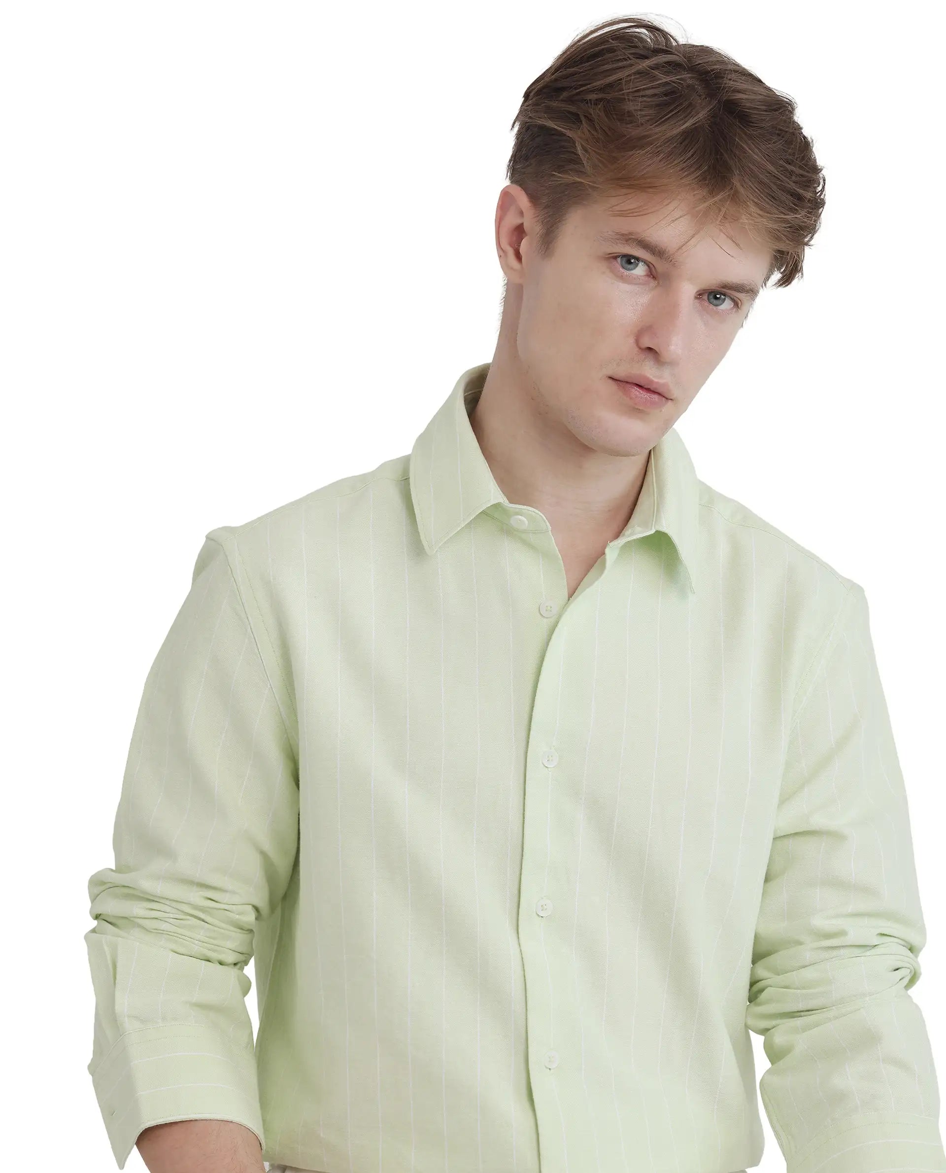 Rare Rabbit Men's Lorg Light Green Cotton Fabric Full Sleeve Collared Neck Button Closure Printed Shirt