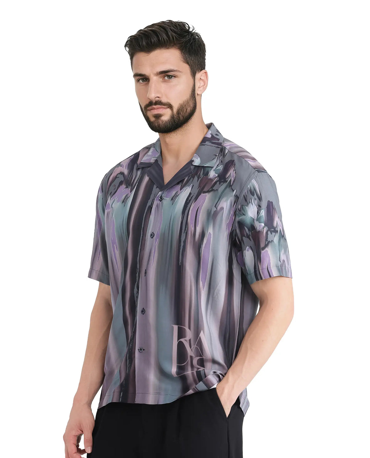 Rare Rabbit Men Loid Black Viscose Fabric Printed Shirt