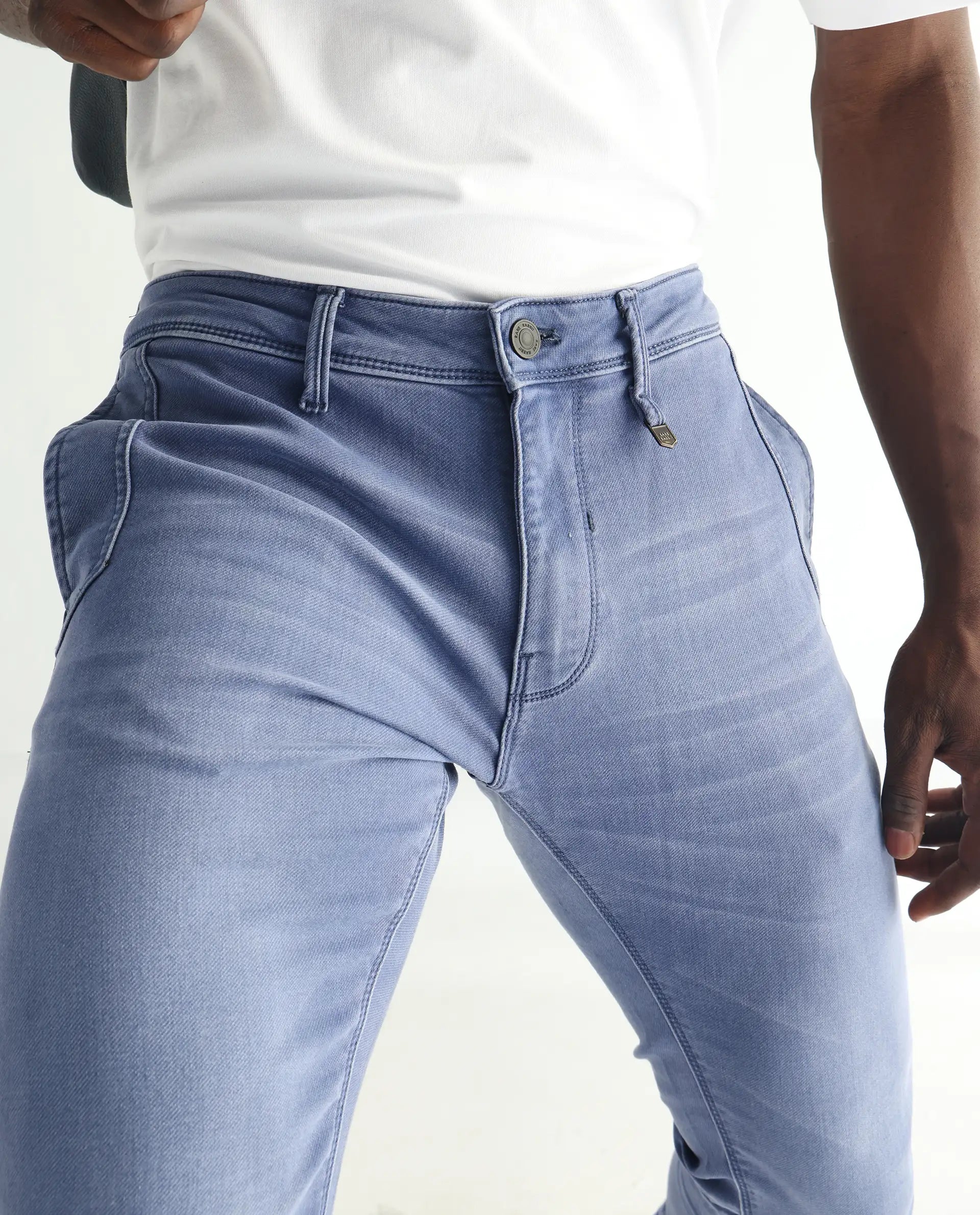 Rare Rabbit Men's Loja Blue Cotton Plain Hawk Slim Fit Jeans