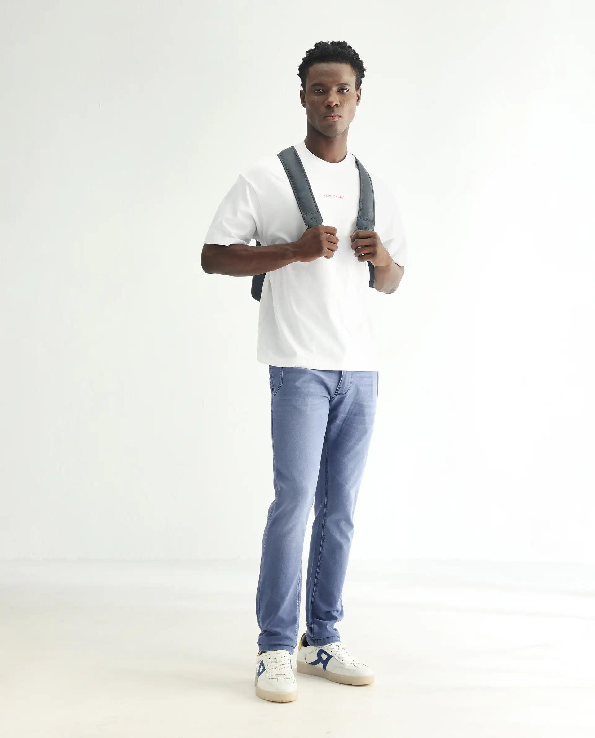 Rare Rabbit Men's Loja Blue Cotton Plain Hawk Slim Fit Jeans