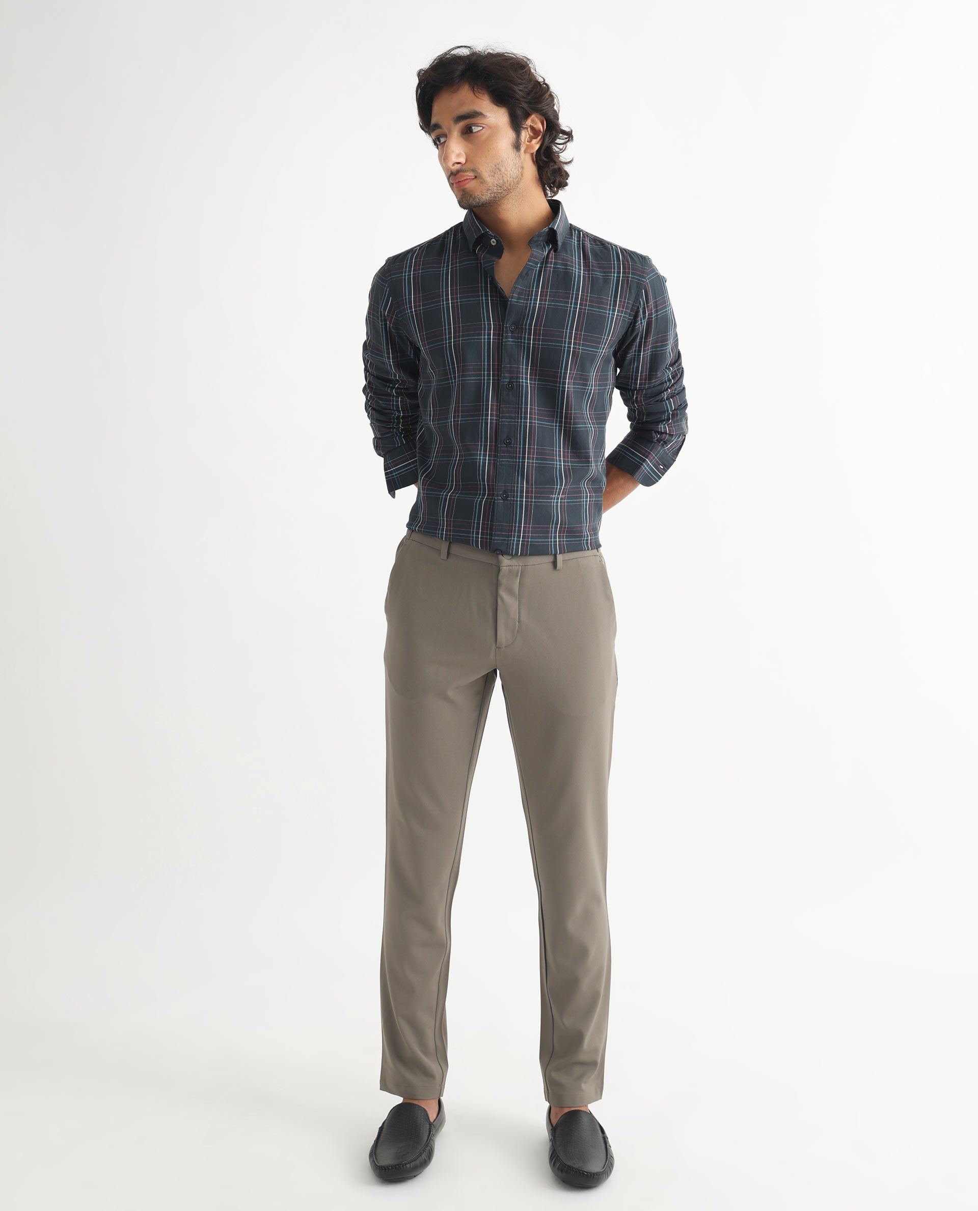 Rare Rabbit Men's Lome Navy Cotton Fabric Full Sleeves Checks Shirt