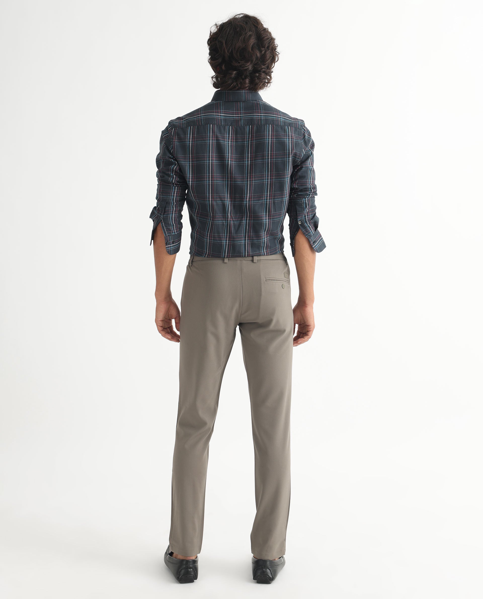 Rare Rabbit Men's Lome Navy Cotton Fabric Full Sleeves Checks Shirt