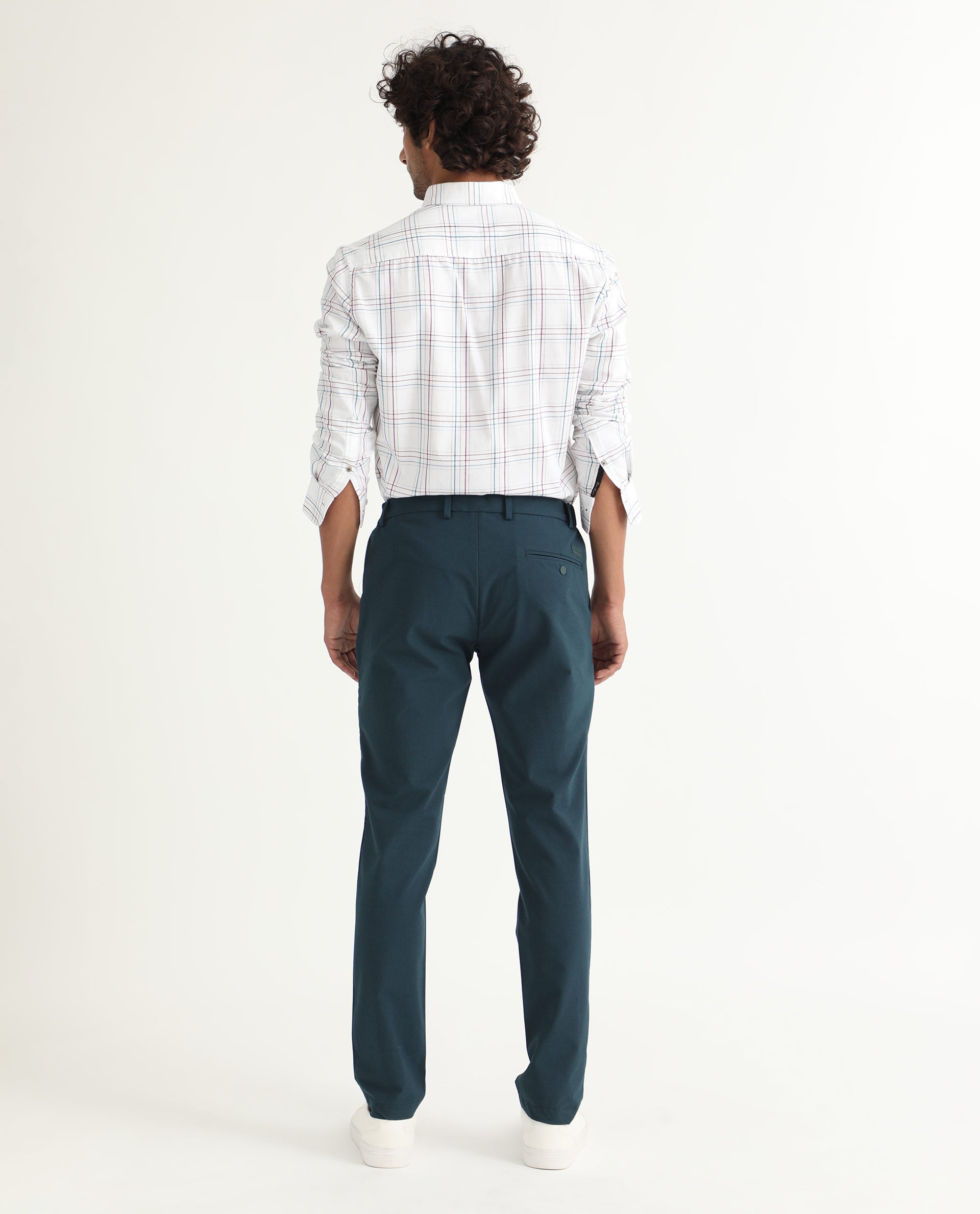 Rare Rabbit Men's Lome White Cotton Fabric Full Sleeves Checks Shirt