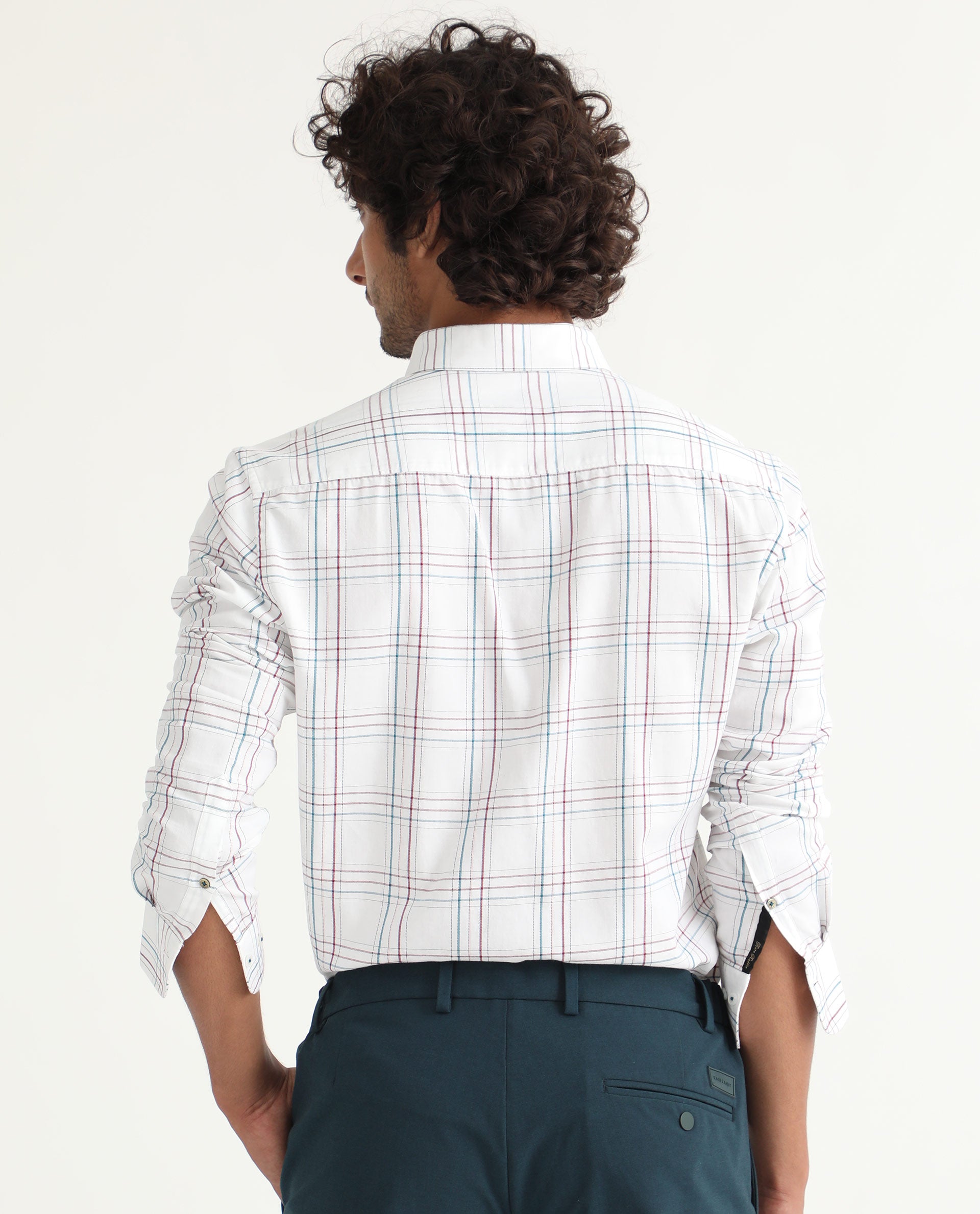 Rare Rabbit Men's Lome White Cotton Fabric Full Sleeves Checks Shirt