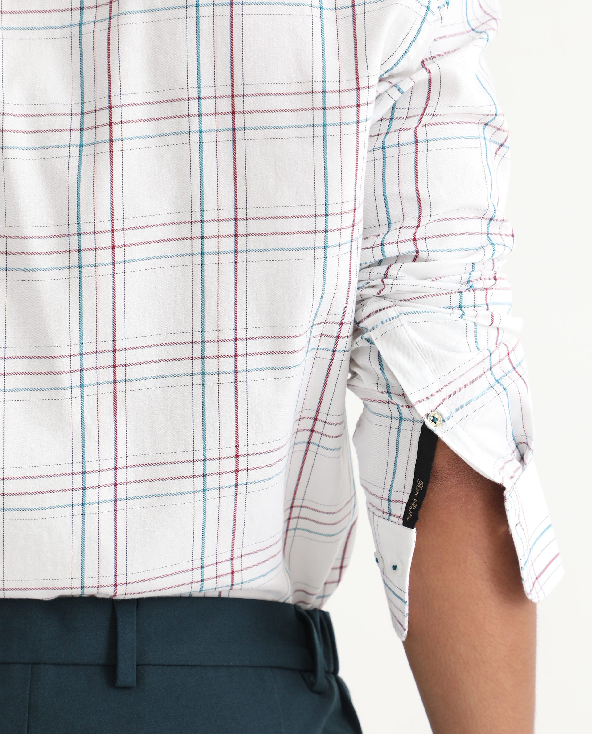 Rare Rabbit Men's Lome White Cotton Fabric Full Sleeves Checks Shirt