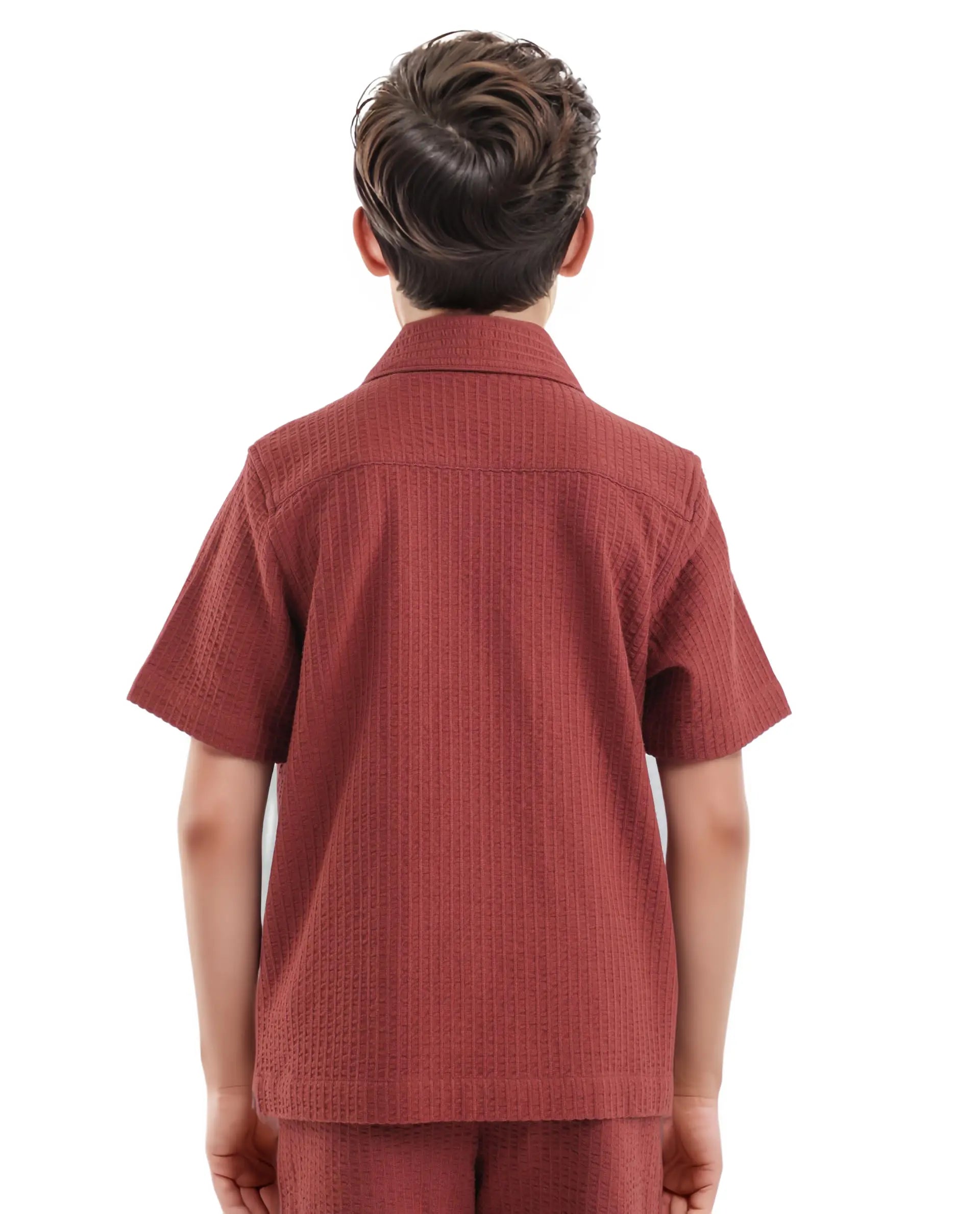 Rare Ones Kids Lomz Rust Cotton Fabric Half Sleeve Tonal Stripe Shacket