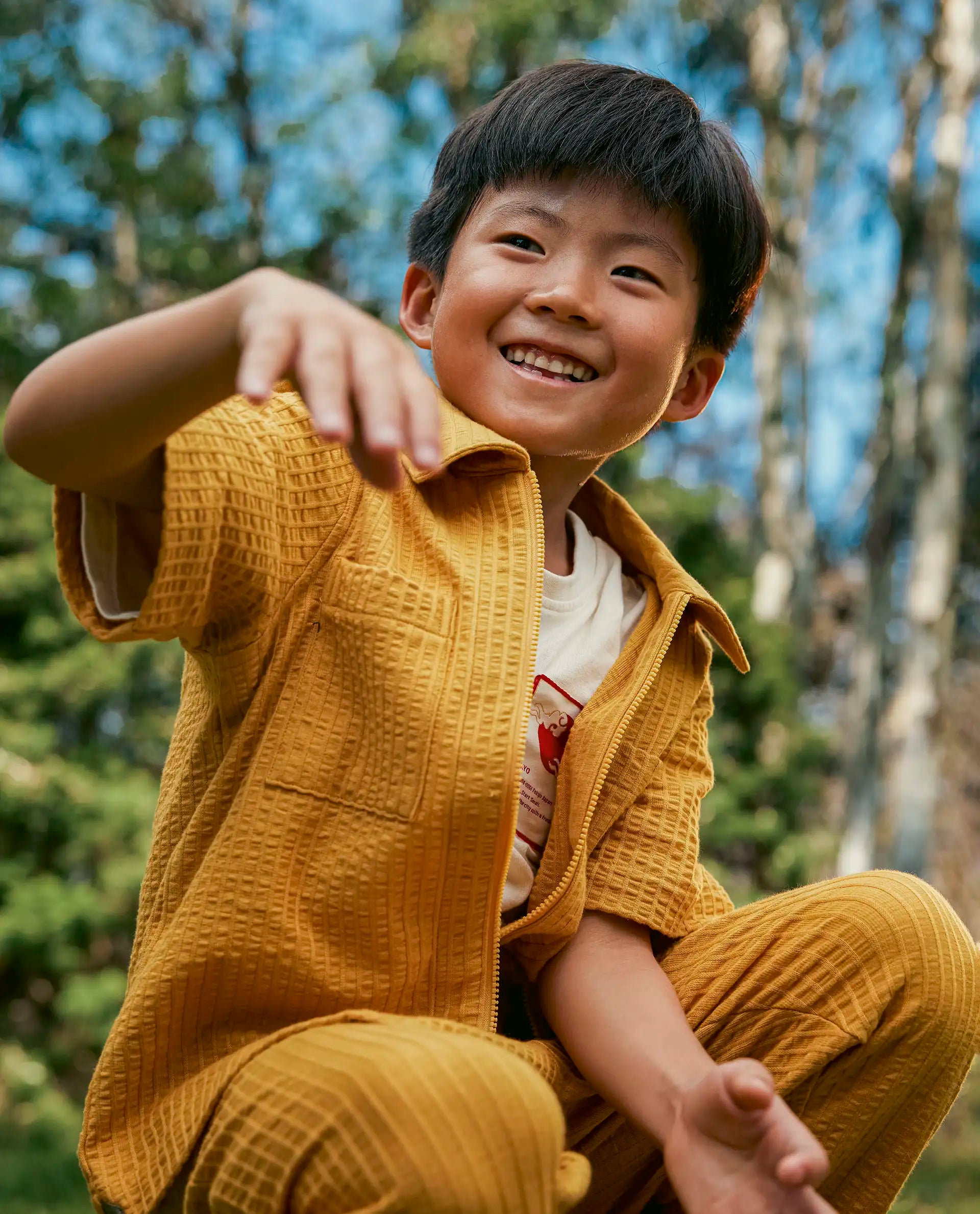 Rare Ones Kids Lomz Mustard Cotton Fabric Half Sleeve Tonal Stripe Shacket