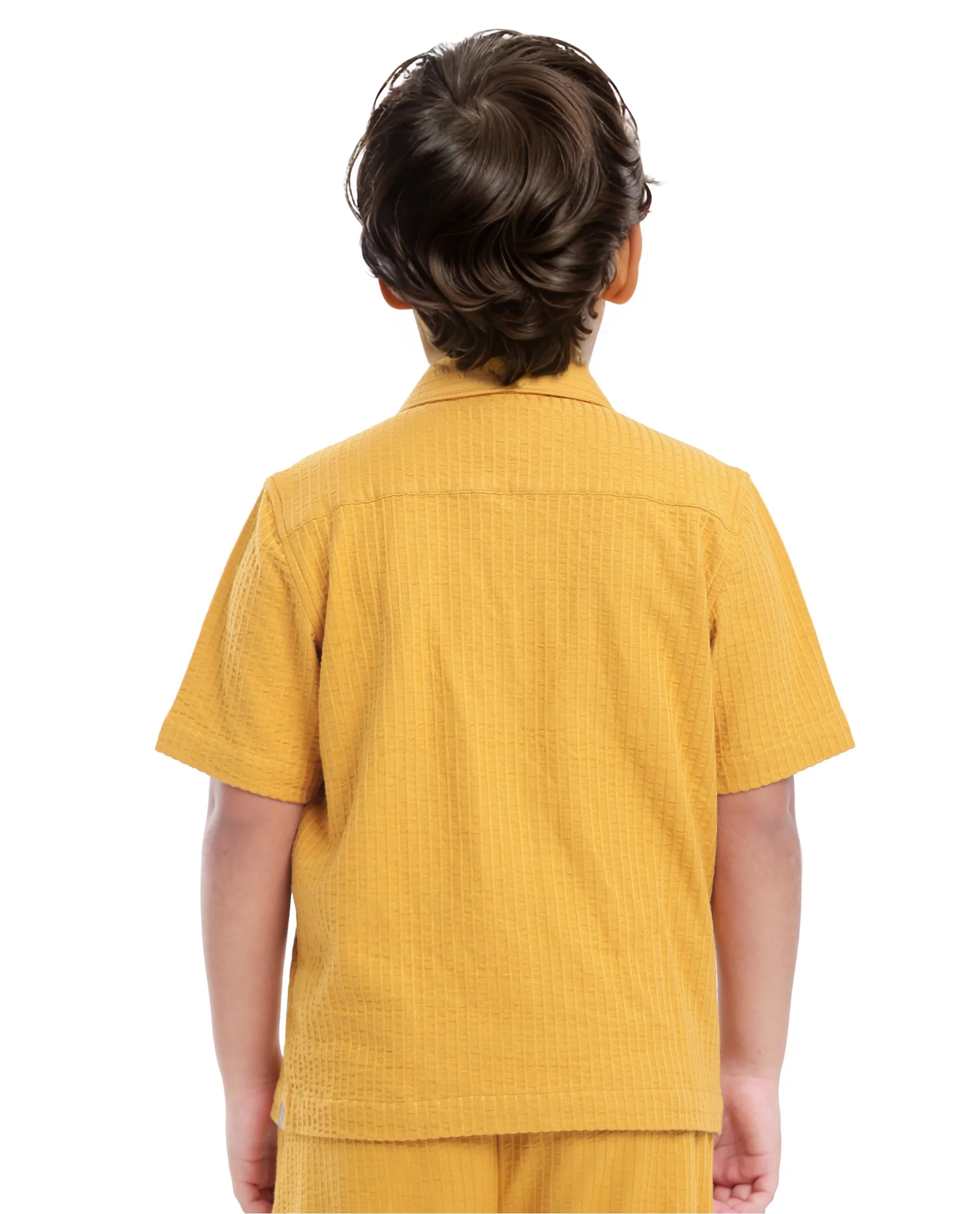 Rare Ones Kids Lomz Mustard Cotton Fabric Half Sleeve Tonal Stripe Shacket