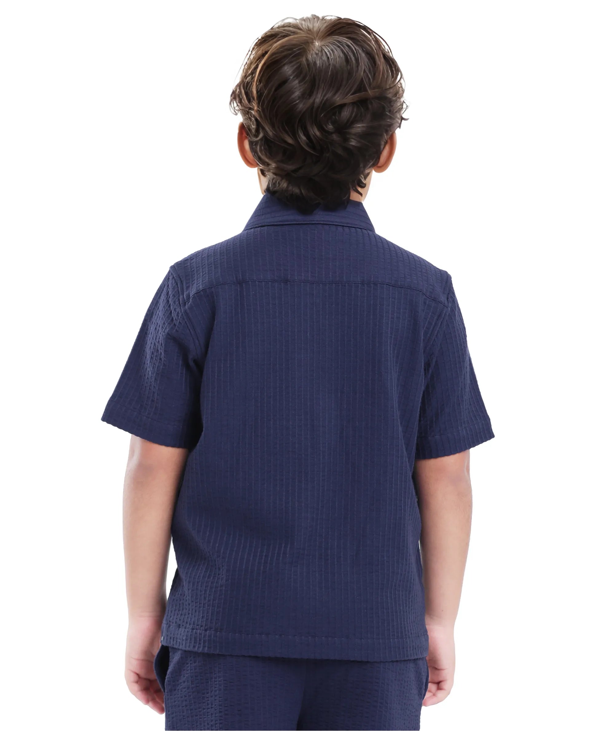 Rare Ones Kids Lomz Dark Navy Cotton Fabric Half Sleeve Tonal Stripe Shacket