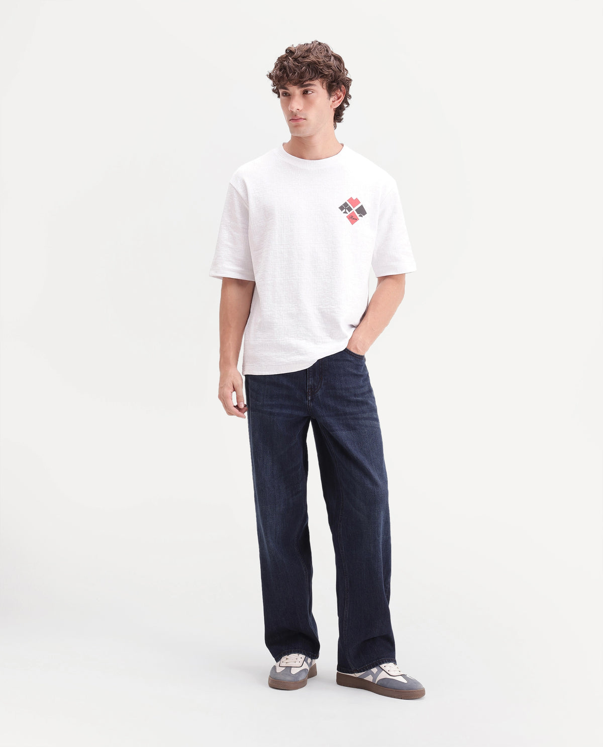 Rare Rabbit Men's Loom Dark Navy Cotton Blend Relaxed Plain Jeans