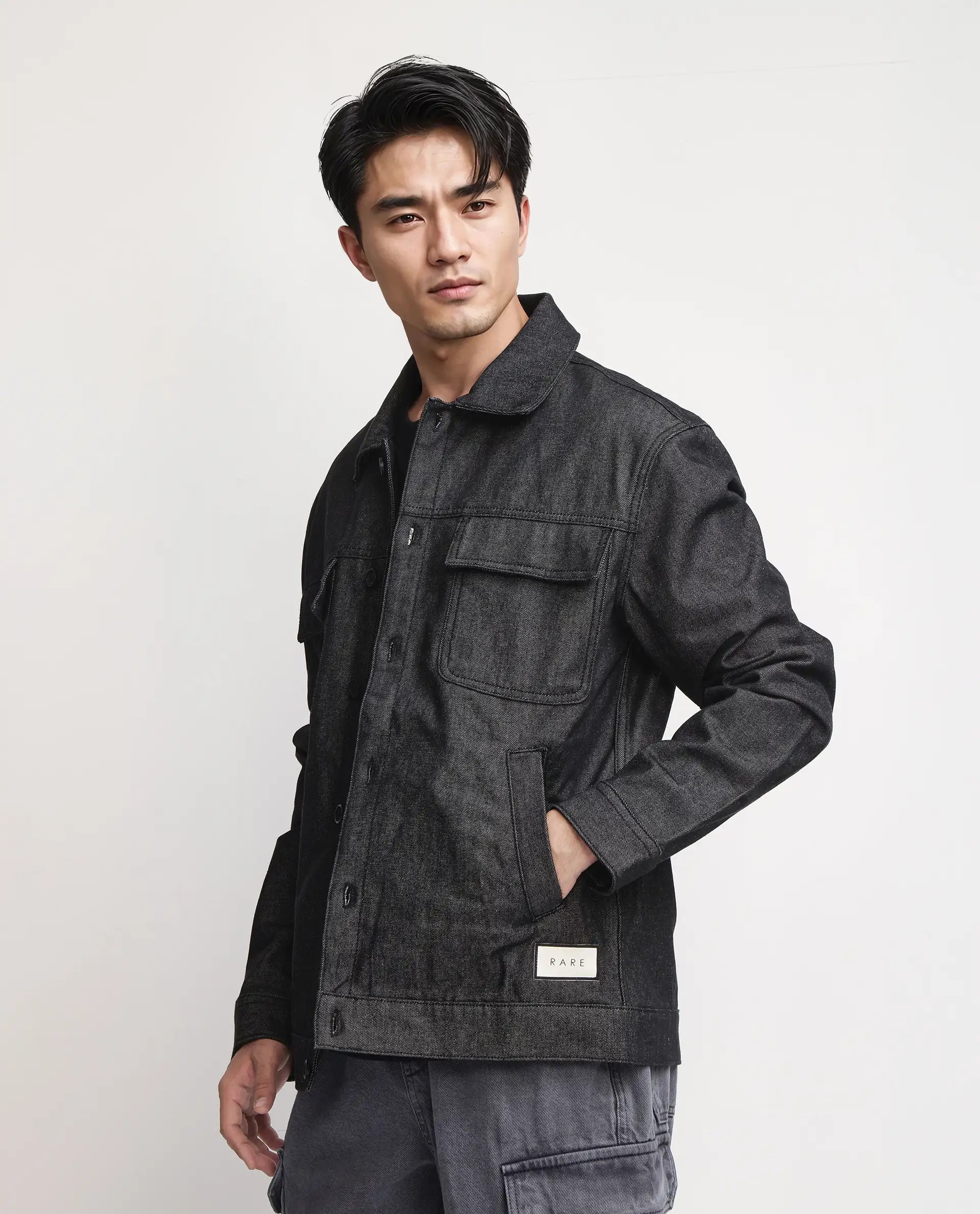 Rare Rabbit Men Loon Black Cotton Fabric Collared Neck Jacket