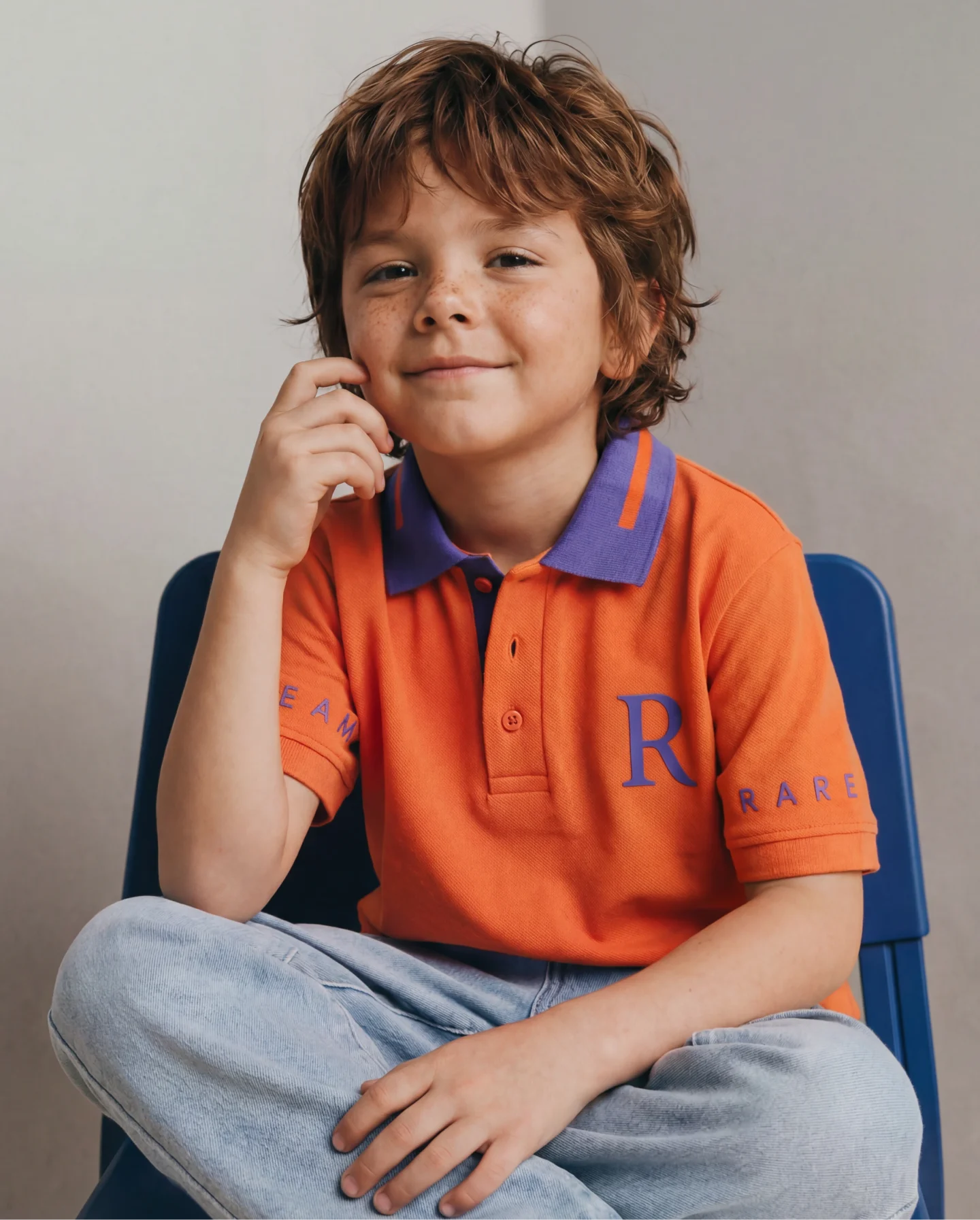 Rare Ones Kids Lora Orange Cotton Blend Fabric Button Closure Regular Fit Graphic Print Polo