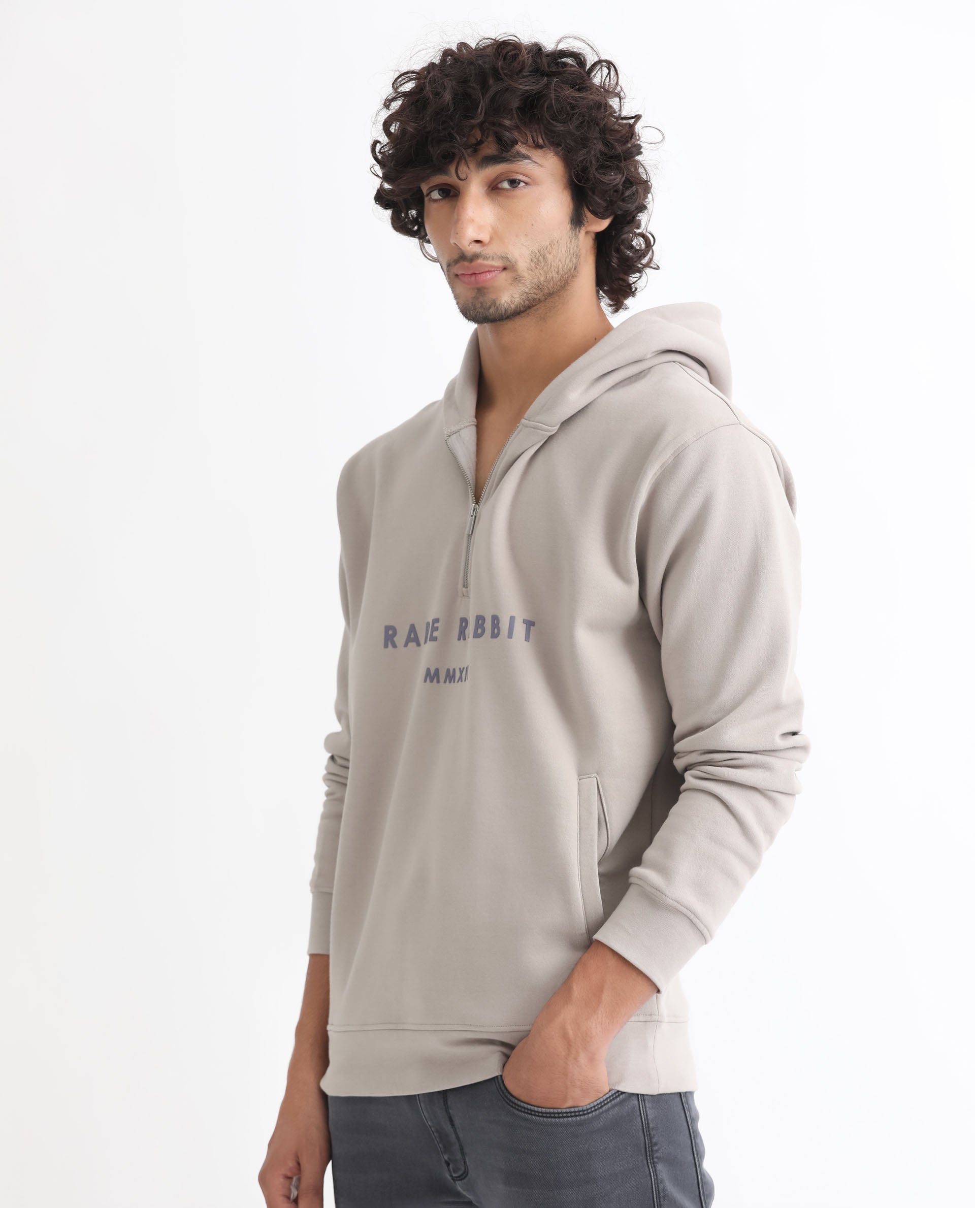 RARE RABBIT MEN'S LORALL DUSKY GREY SWEATSHIRT FULL SLEEVES SOLID