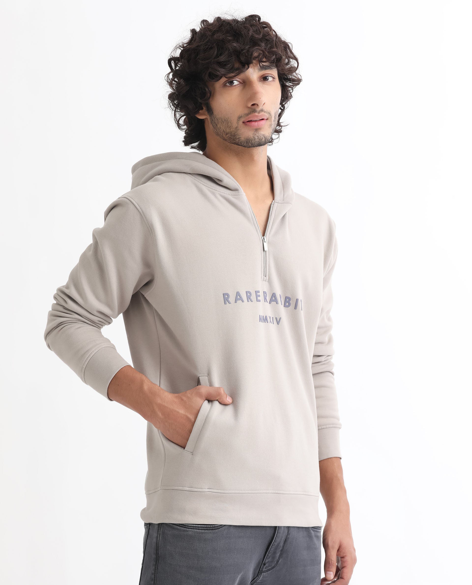 RARE RABBIT MEN'S LORALL DUSKY GREY SWEATSHIRT FULL SLEEVES SOLID