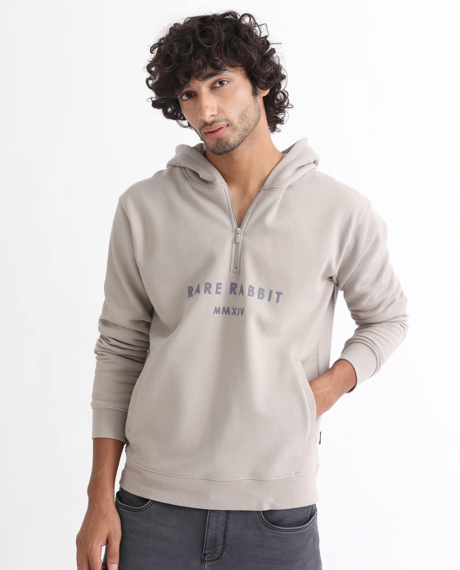 RARE RABBIT MEN'S LORALL DUSKY GREY SWEATSHIRT FULL SLEEVES SOLID