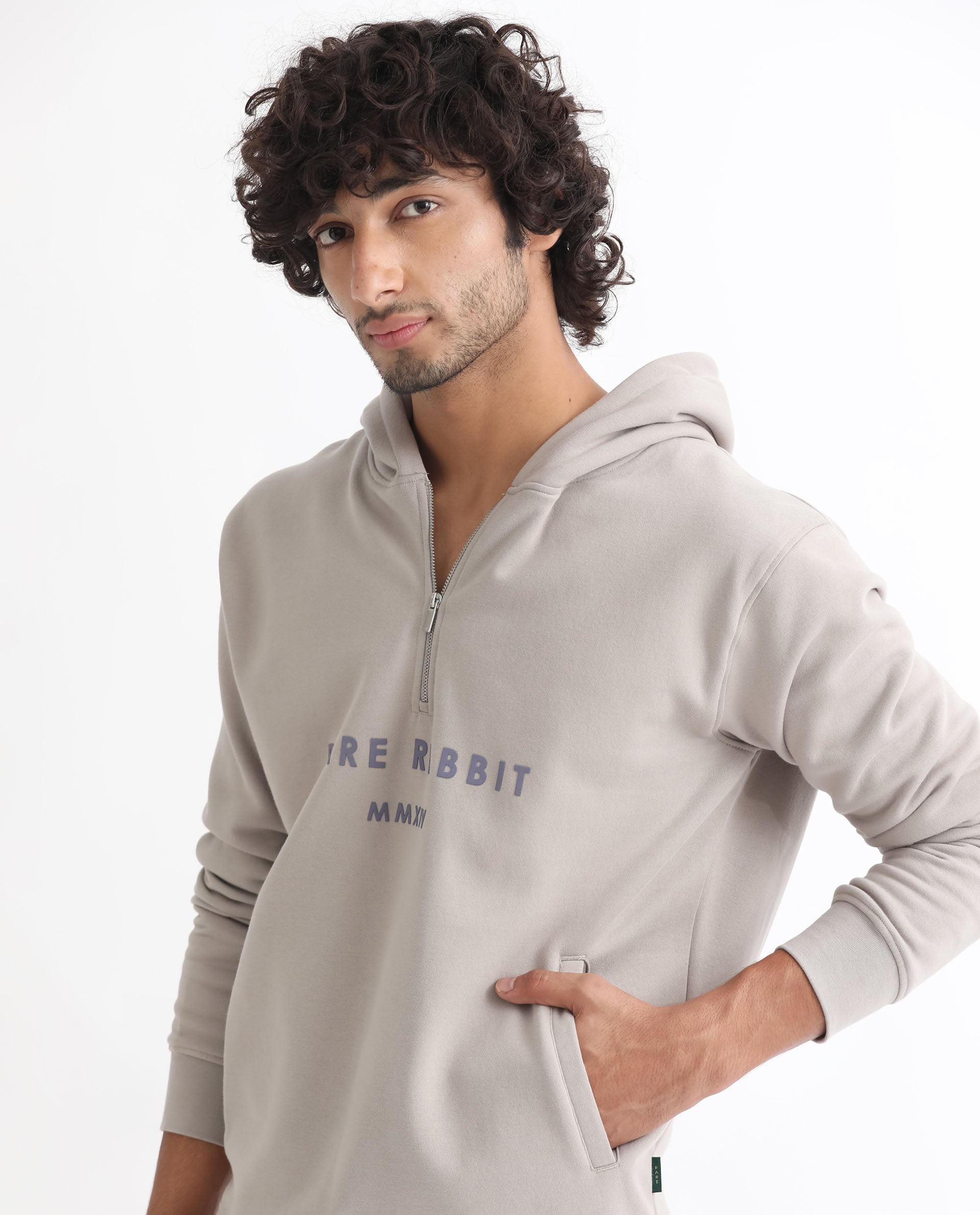 RARE RABBIT MEN'S LORALL DUSKY GREY SWEATSHIRT FULL SLEEVES SOLID