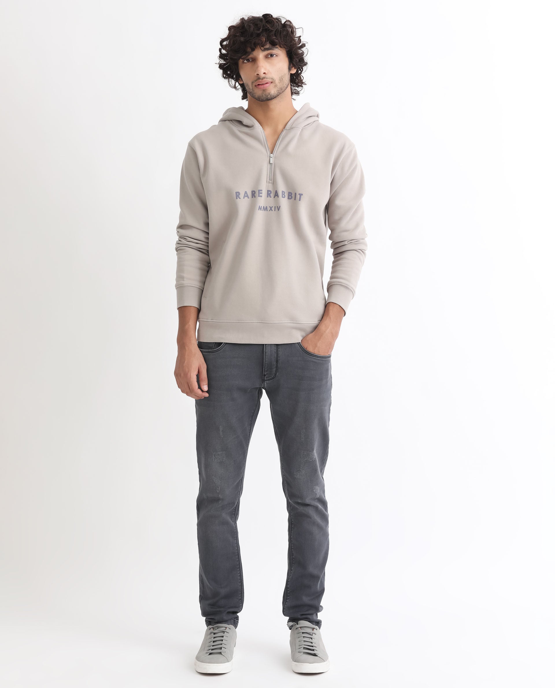 RARE RABBIT MEN'S LORALL DUSKY GREY SWEATSHIRT FULL SLEEVES SOLID