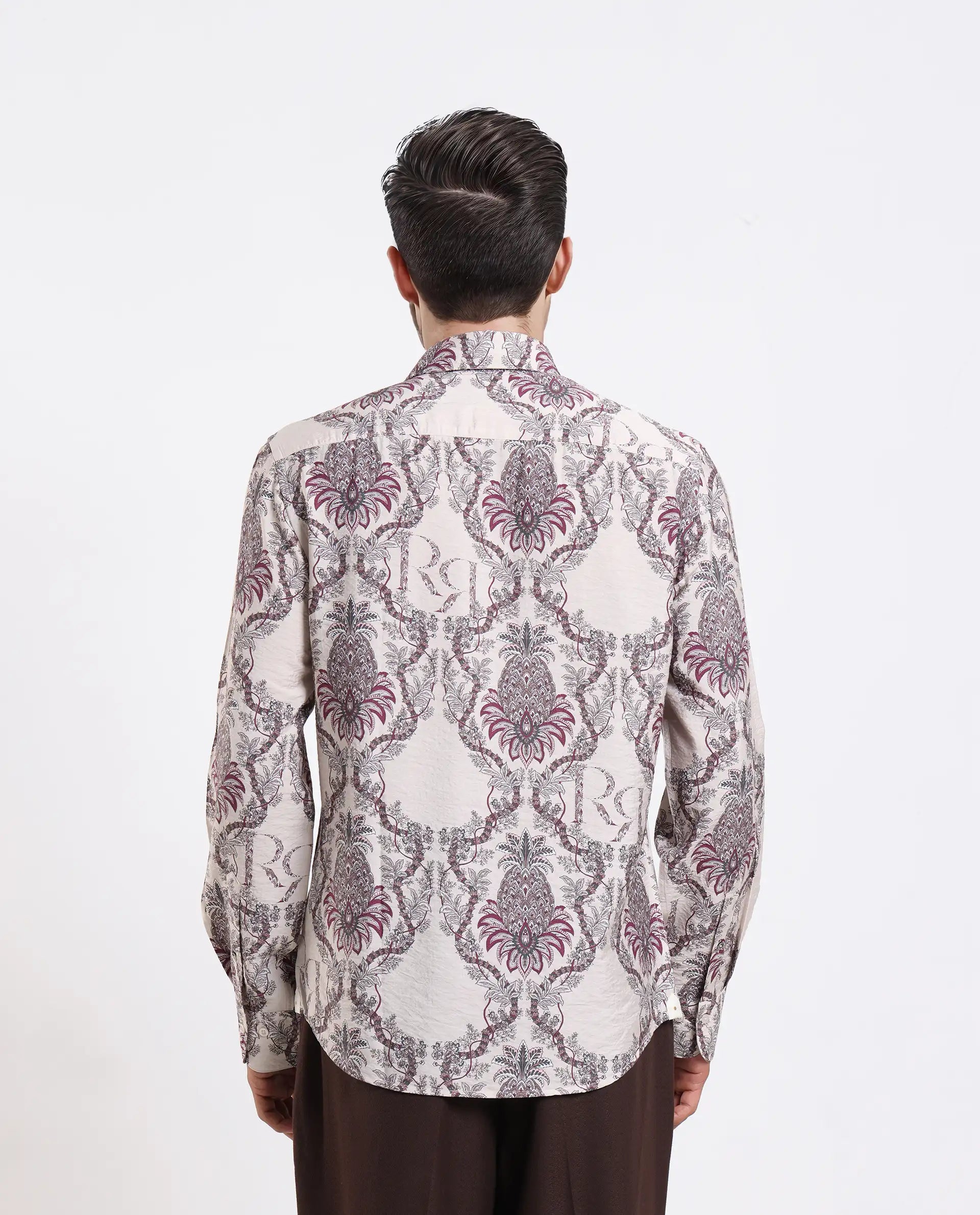 Rare Rabbit Men's Lorat Dusky Peach Viscose Digital Print Regular Fit Full Sleeve Collared Shirt