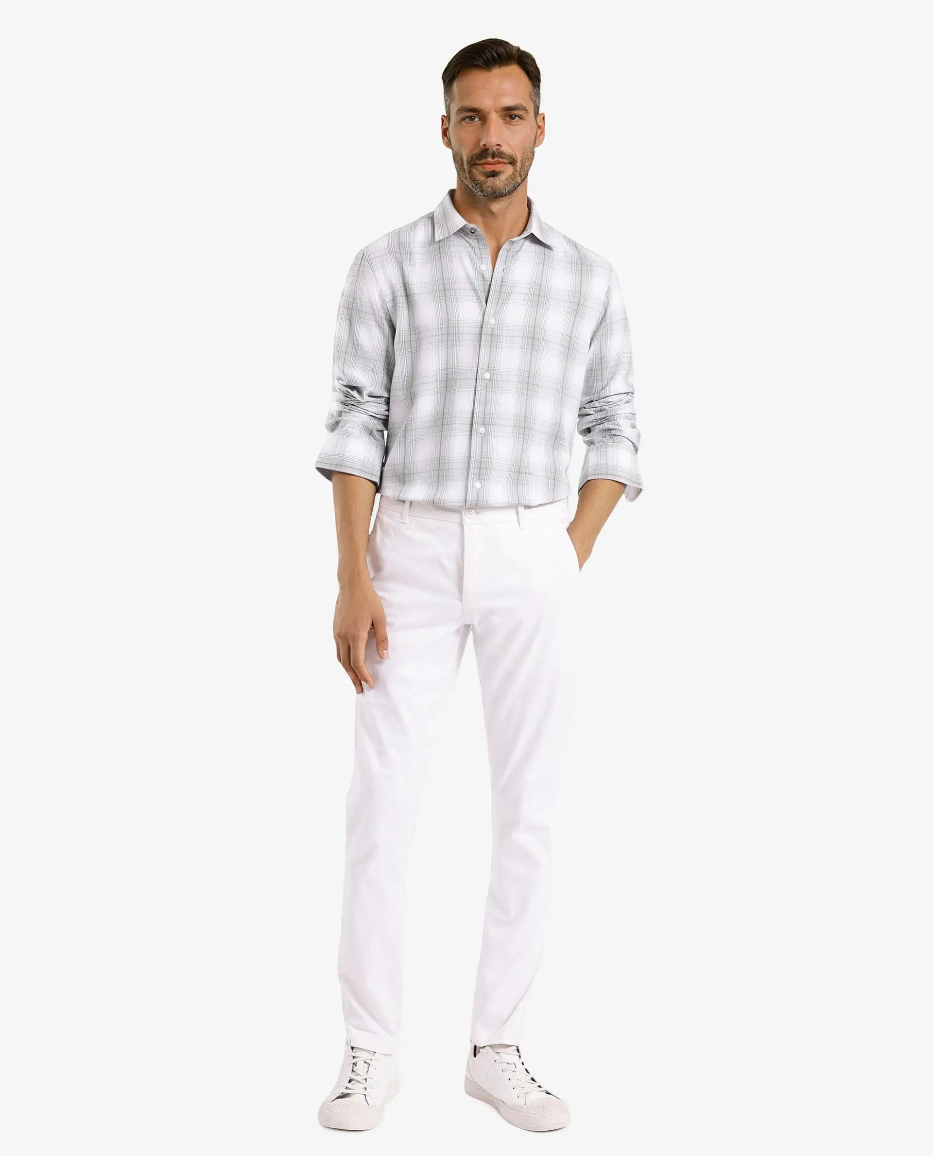 Rare Rabbit Men's Lorde Dusky Green Cotton Fabric Regular Fit Checks Shirt