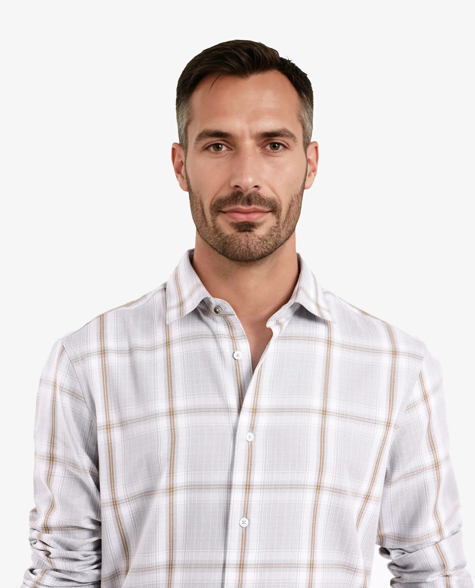 Rare Rabbit Men's Lorde Light Grey Cotton Fabric Regular Fit Checks Shirt