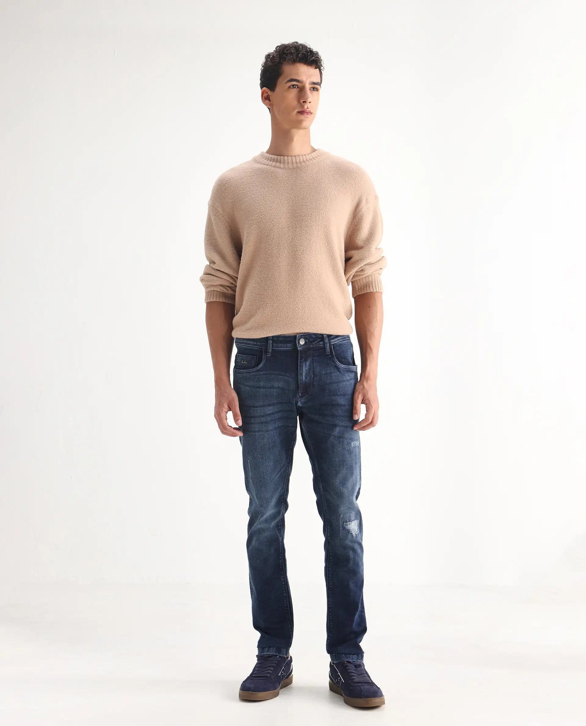 Rare Rabbit Men's Lormes Light Blue Cotton Plain Hawk Slim Fit Jeans