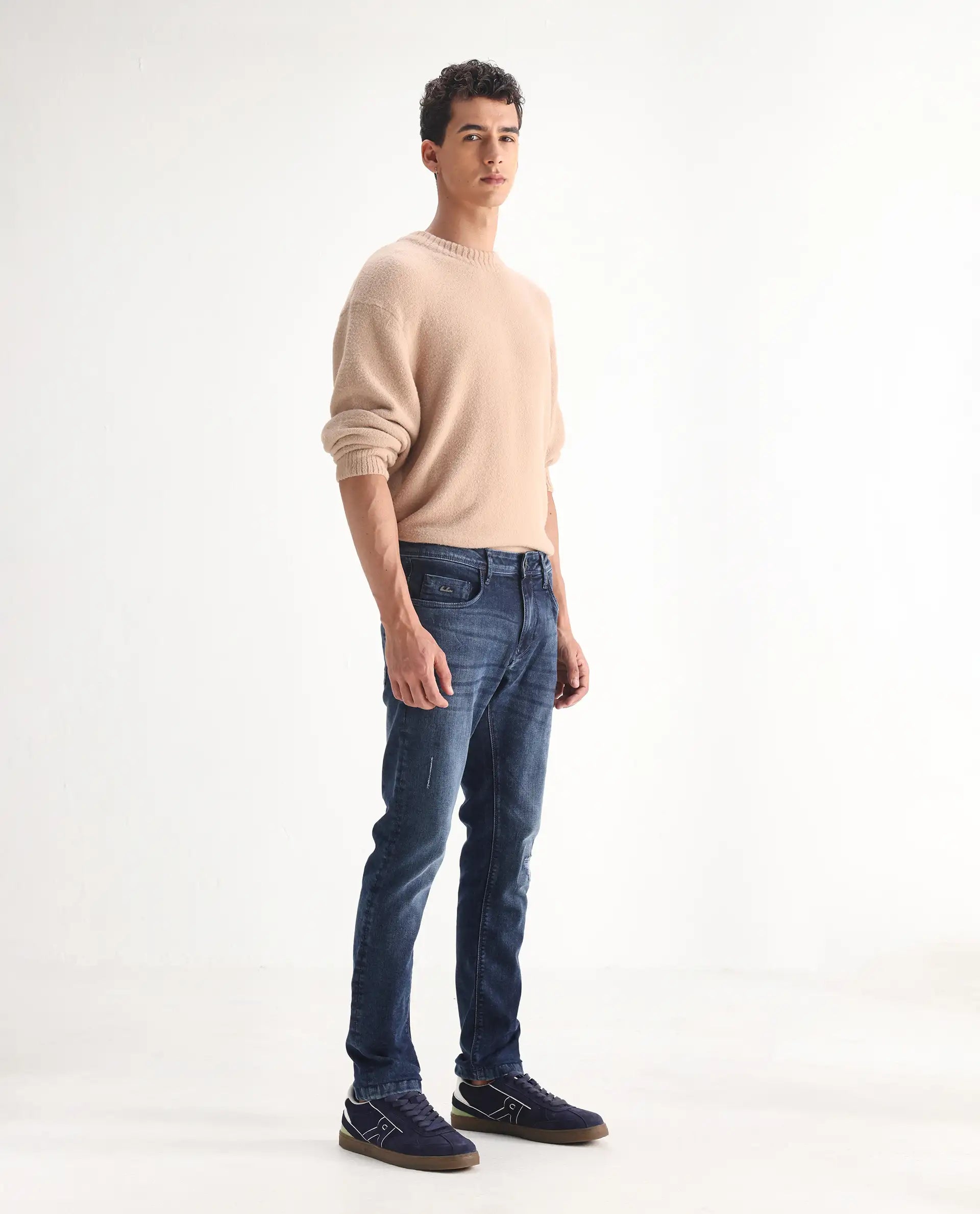 Rare Rabbit Men's Lormes Light Blue Cotton Plain Hawk Slim Fit Jeans