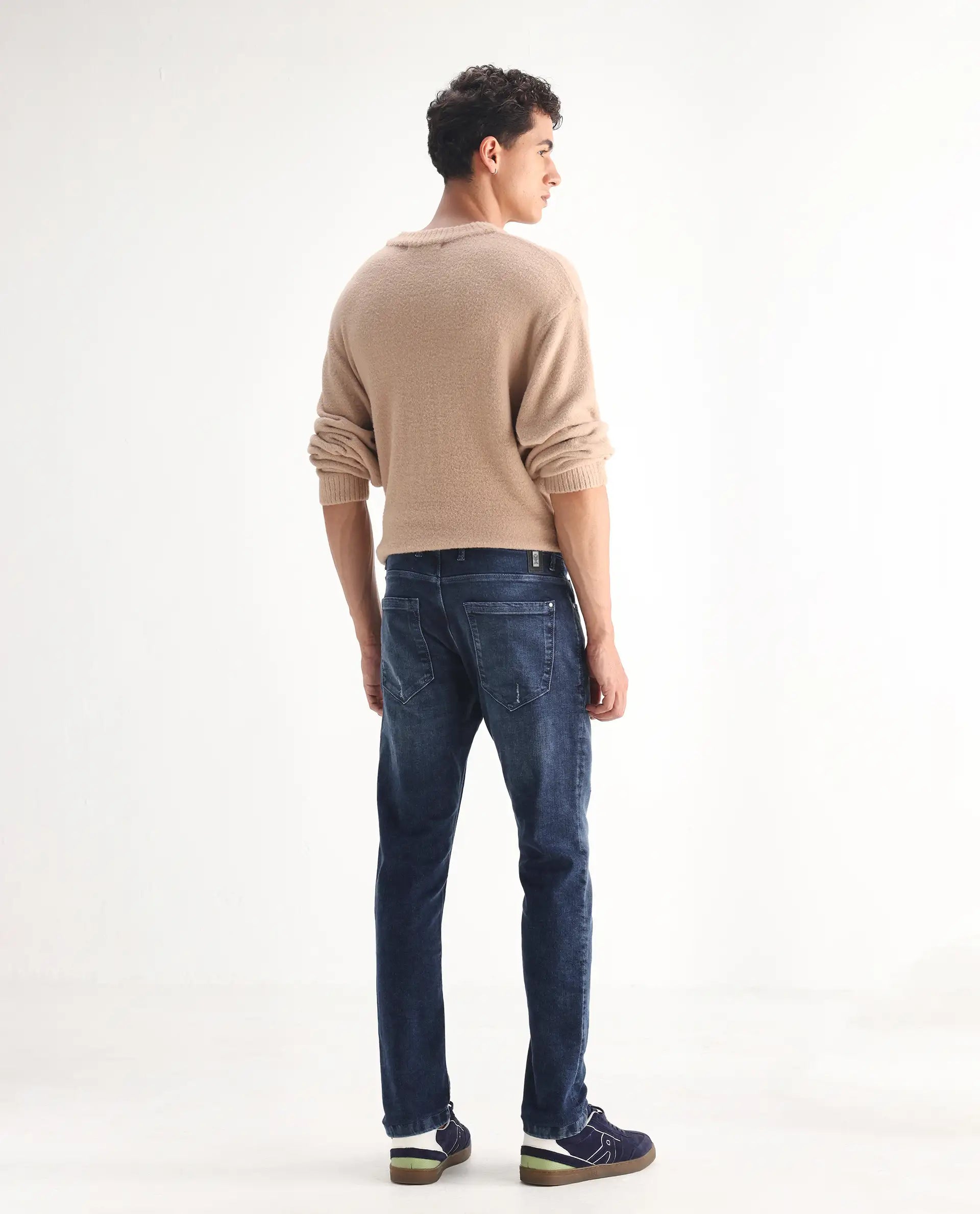 Rare Rabbit Men's Lormes Light Blue Cotton Plain Hawk Slim Fit Jeans