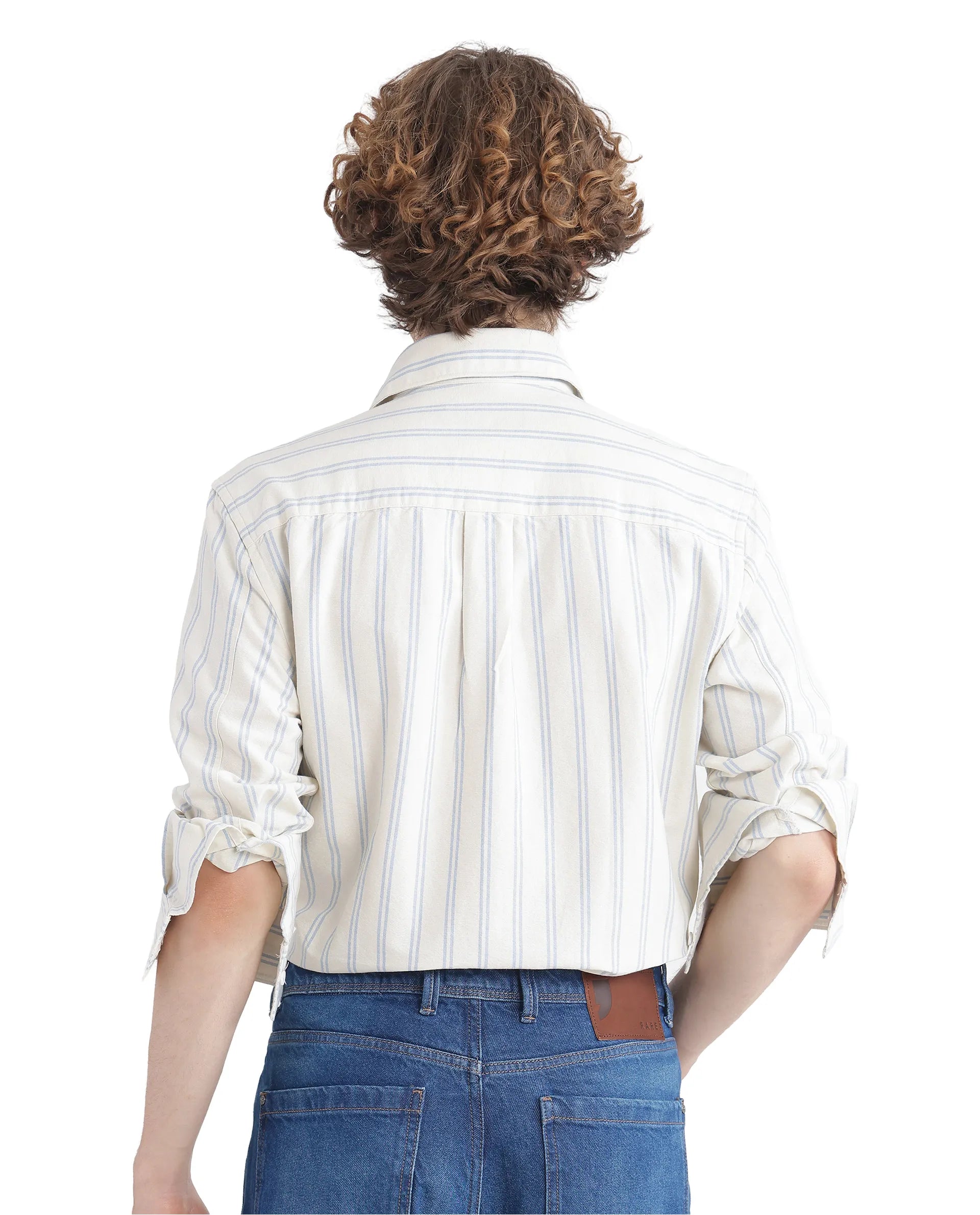 Rare Rabbit Men's Lorw Blue Cotton Fabric Full Sleeve Regular Fit Double Striped Shirt