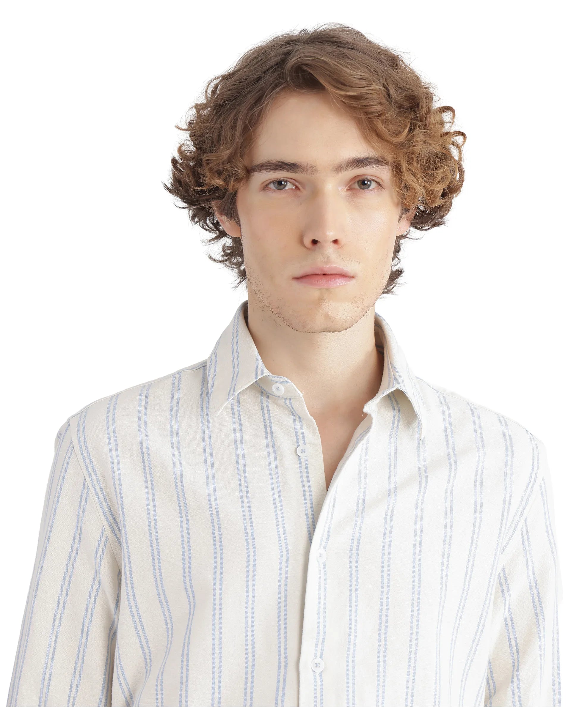 Rare Rabbit Men's Lorw Blue Cotton Fabric Full Sleeve Regular Fit Double Striped Shirt