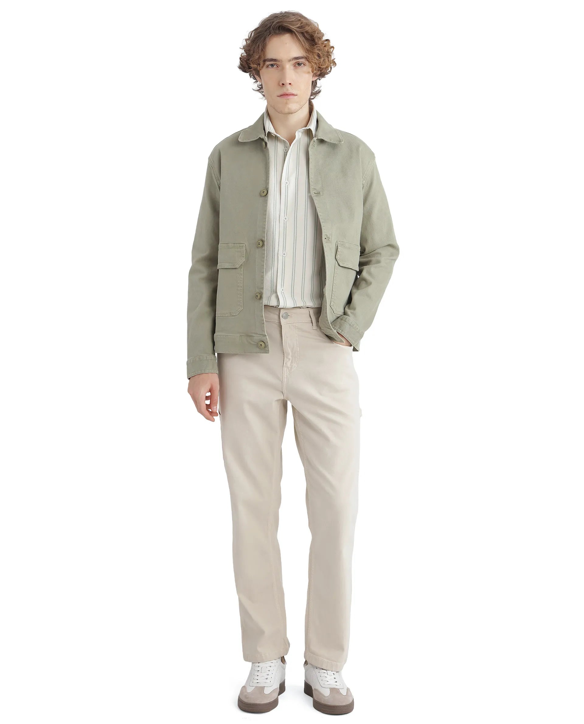 Rare Rabbit Men's Lorw Pastel Green Cotton Fabric Full Sleeve Collared Neck Button Closure Striped Shirt