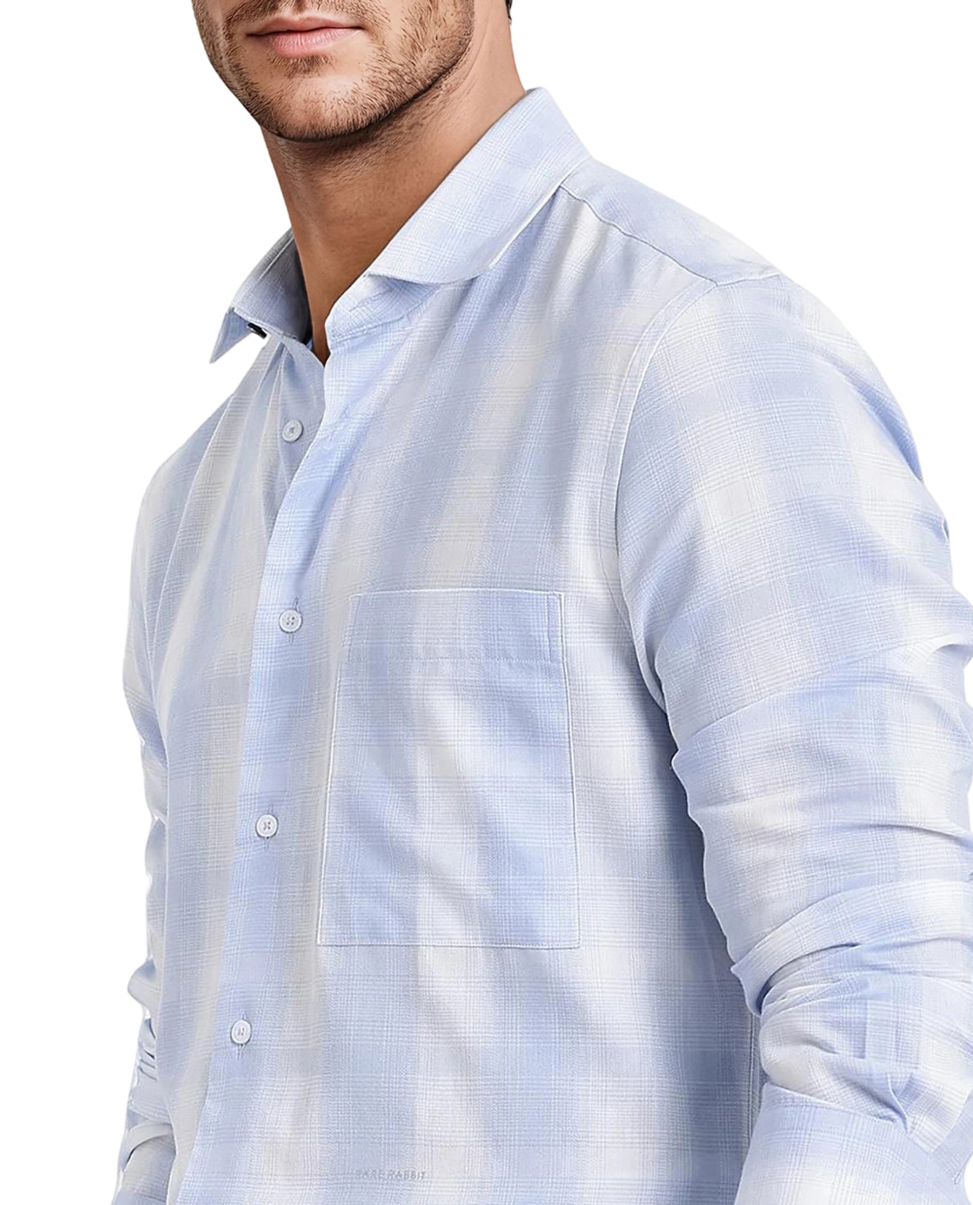 Rare Rabbit Men's Loto Light Blue Cotton Fabric Full Sleeve Regular Fit Checks Shirt
