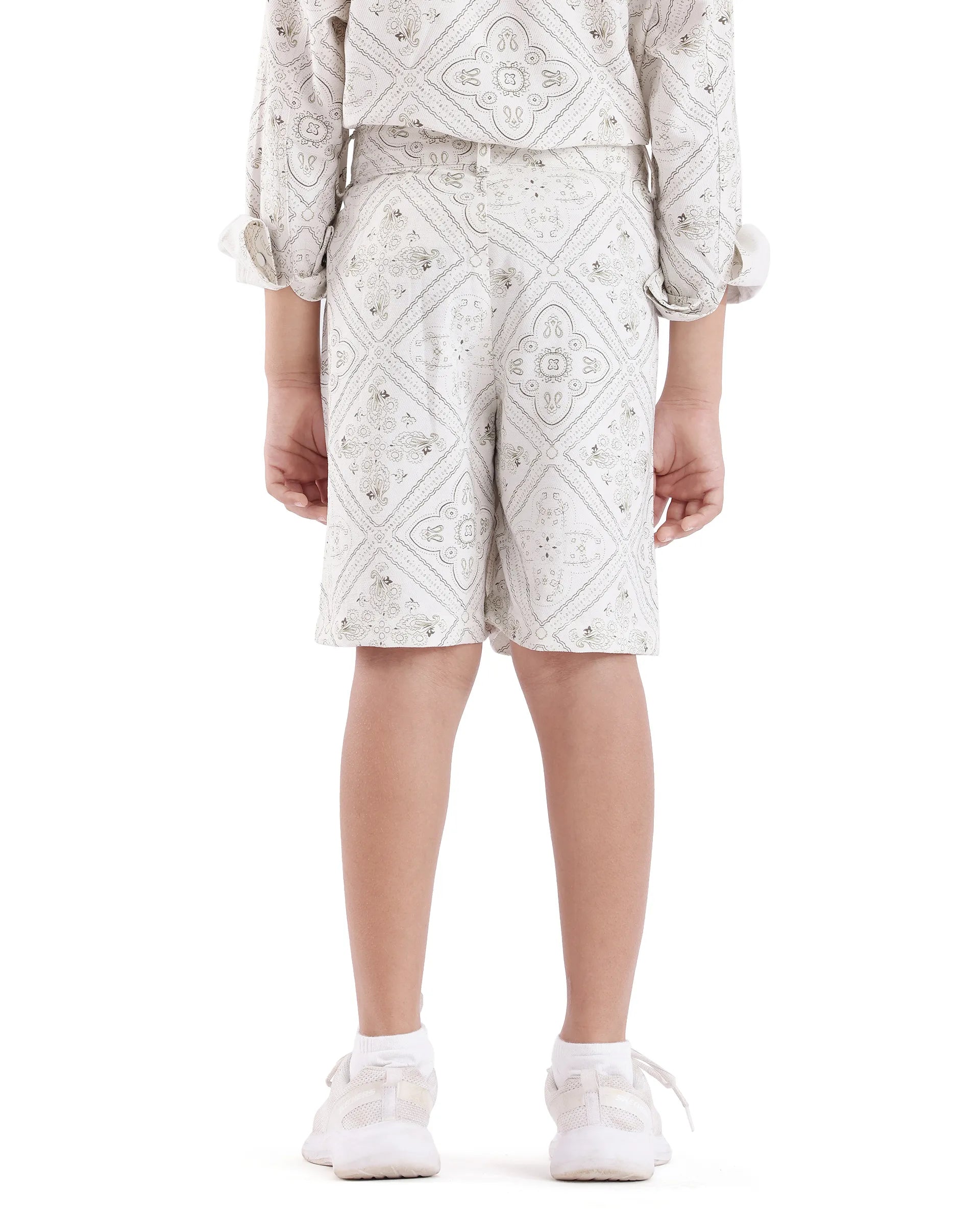 Rare Ones Kids Loui White Viscose Digital Print Short