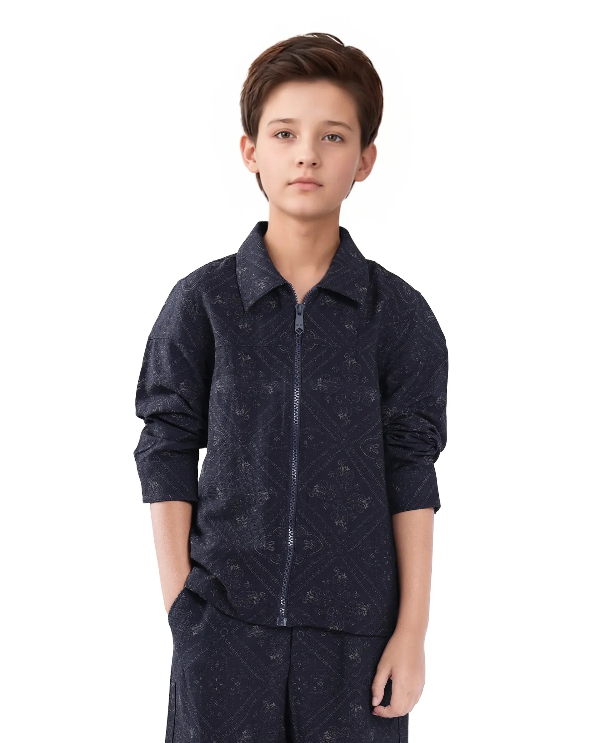 Rare Ones Kids Louis Dark Navy Viscose Full Sleeve Digital Print Shacket