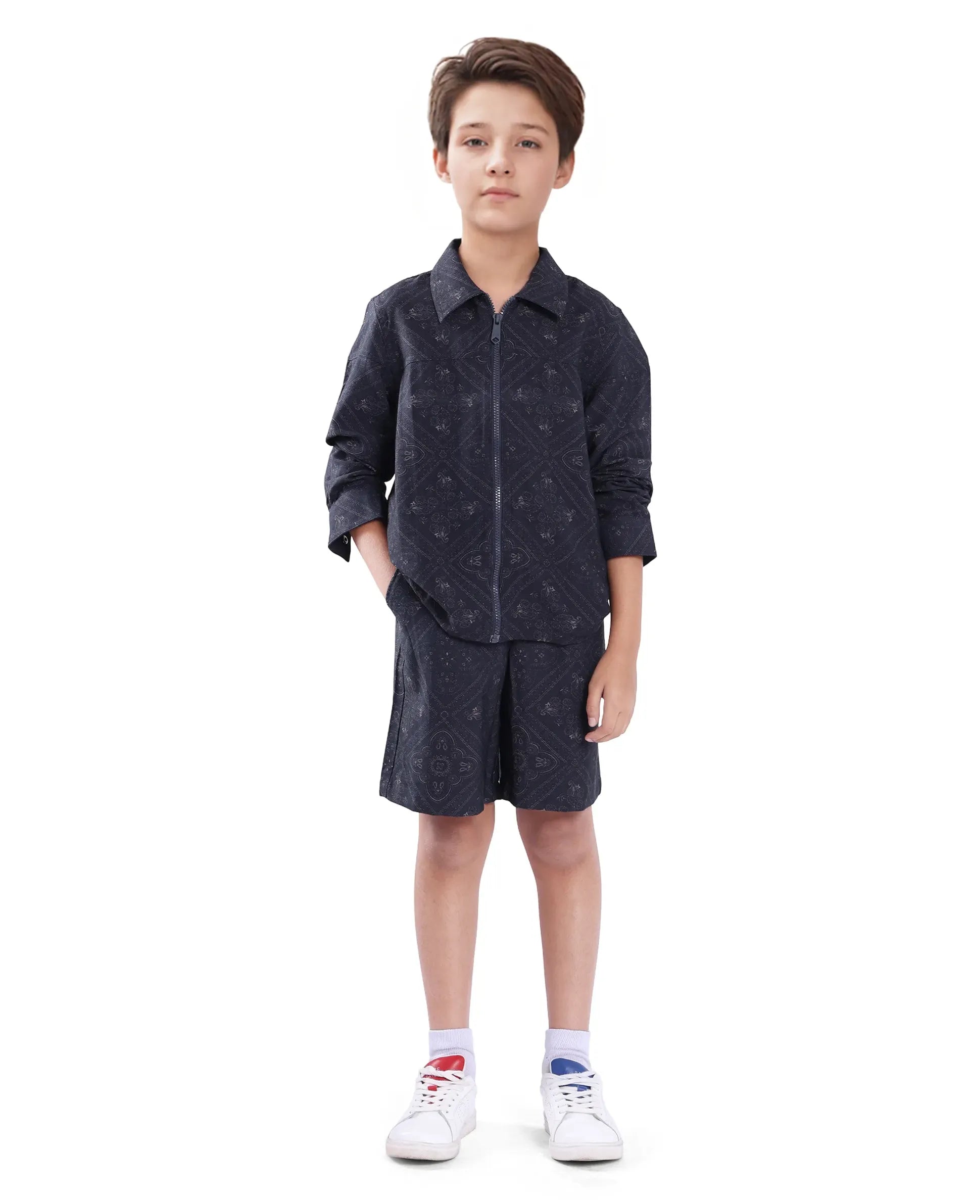 Rare Ones Kids Louis Dark Navy Viscose Full Sleeve Digital Print Shacket