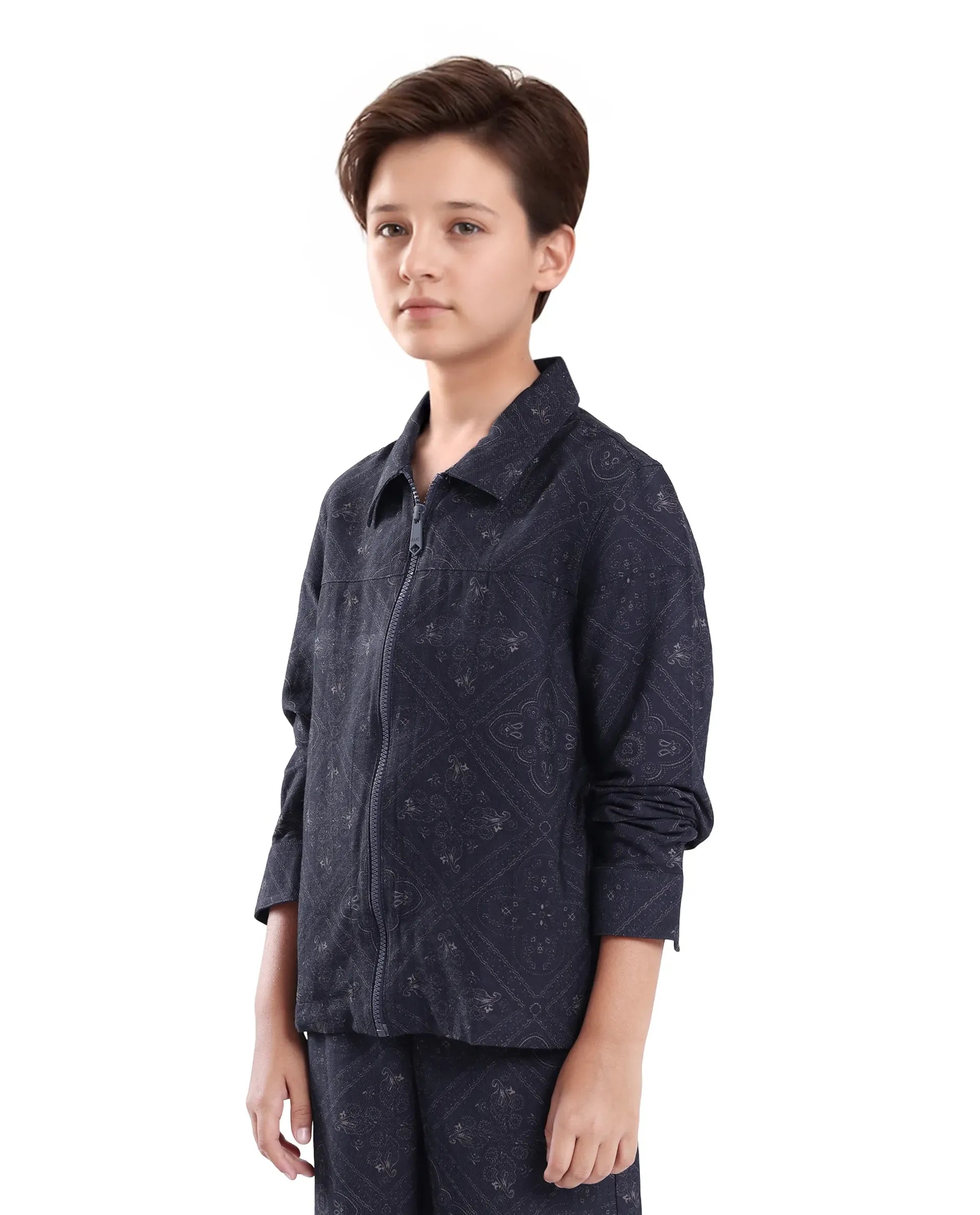 Rare Ones Kids Louis Dark Navy Viscose Full Sleeve Digital Print Shacket