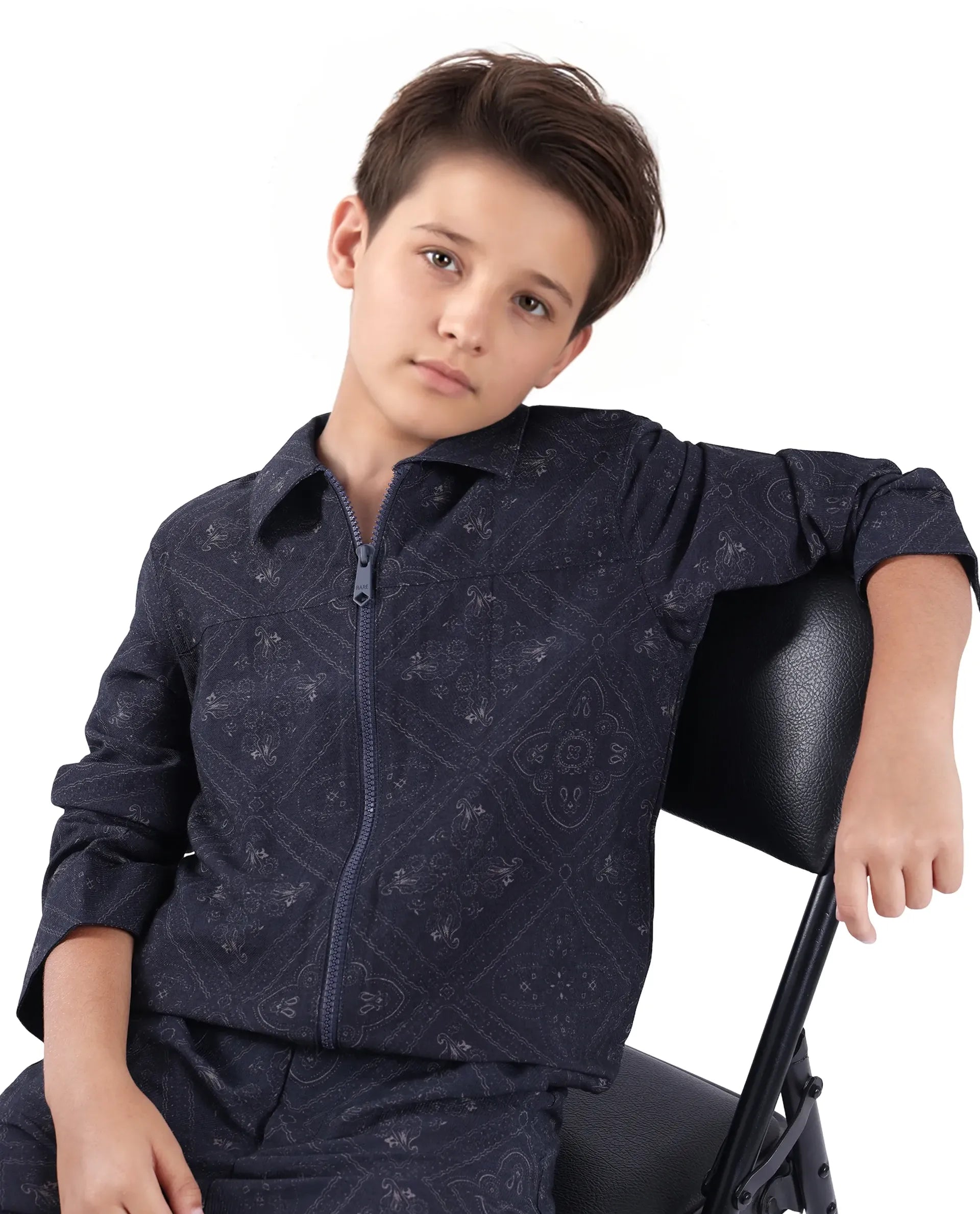 Rare Ones Kids Louis Dark Navy Viscose Full Sleeve Digital Print Shacket