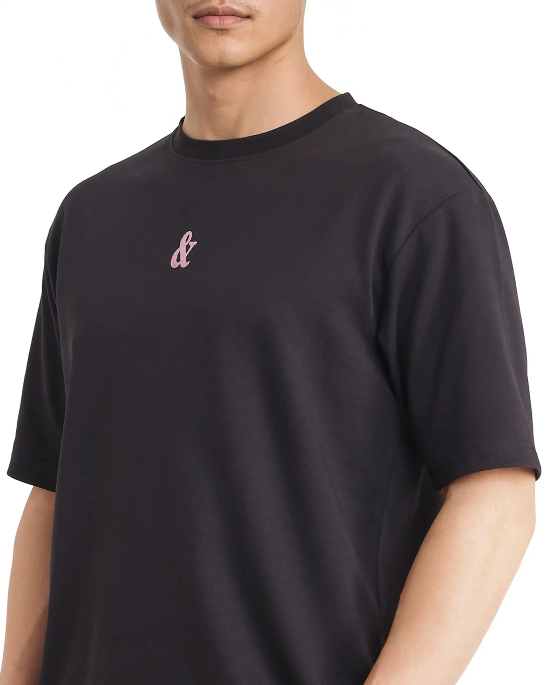 Rare Rabbit Men Lout Black Cotton Poly Fabric Short Sleeve Boxy Fit Typography Printed T-Shirt