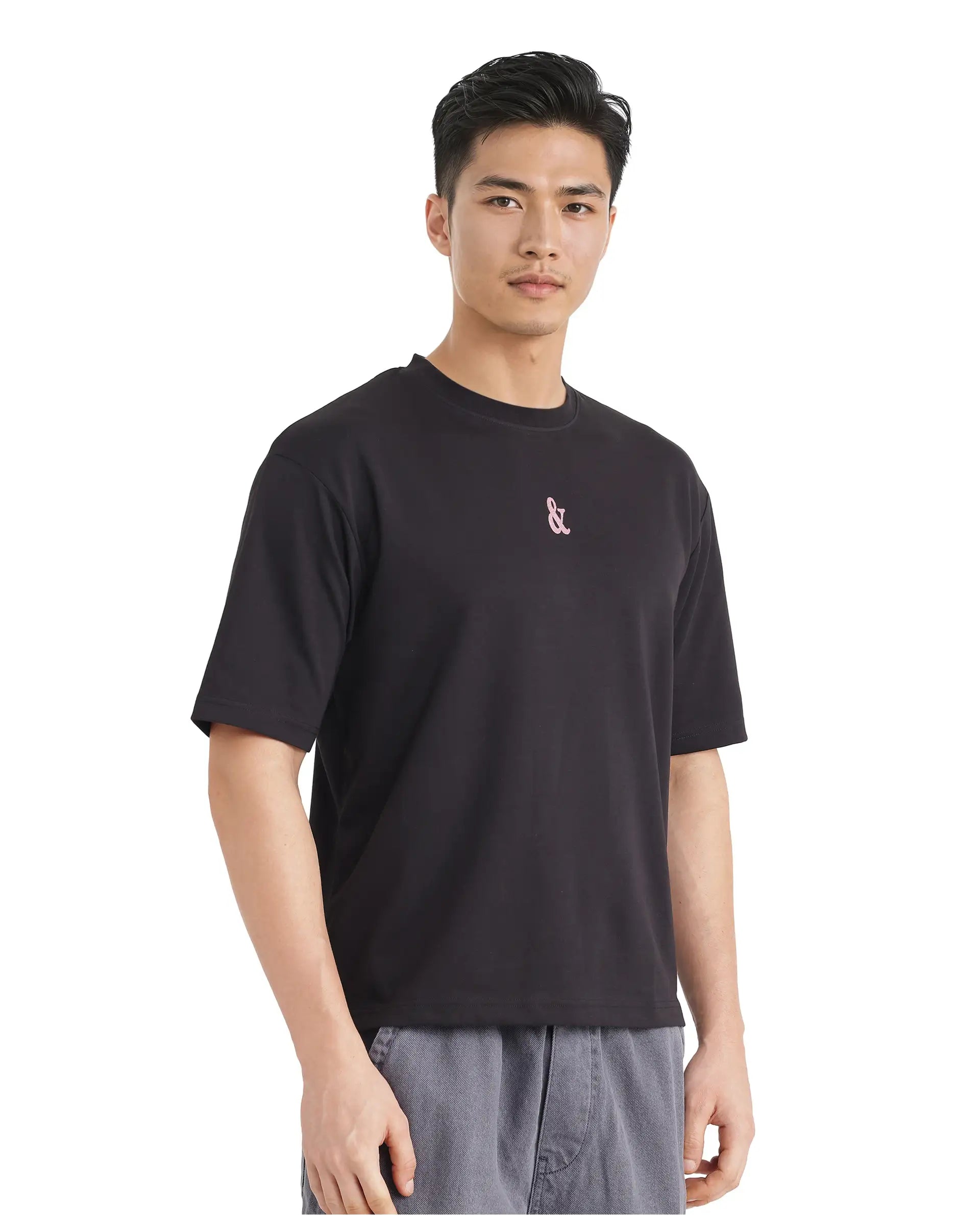 Rare Rabbit Men Lout Black Cotton Poly Fabric Short Sleeve Boxy Fit Typography Printed T-Shirt