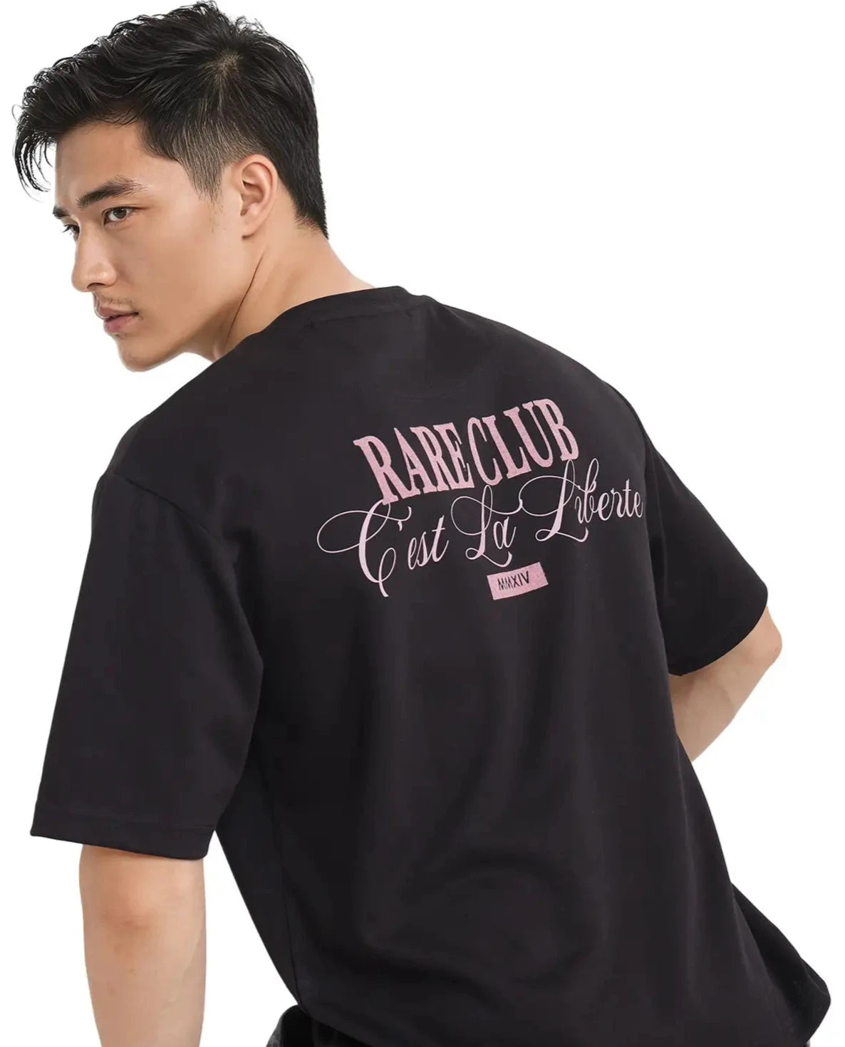 Rare Rabbit Men Lout Black Cotton Poly Fabric Short Sleeve Boxy Fit Typography Printed T-Shirt