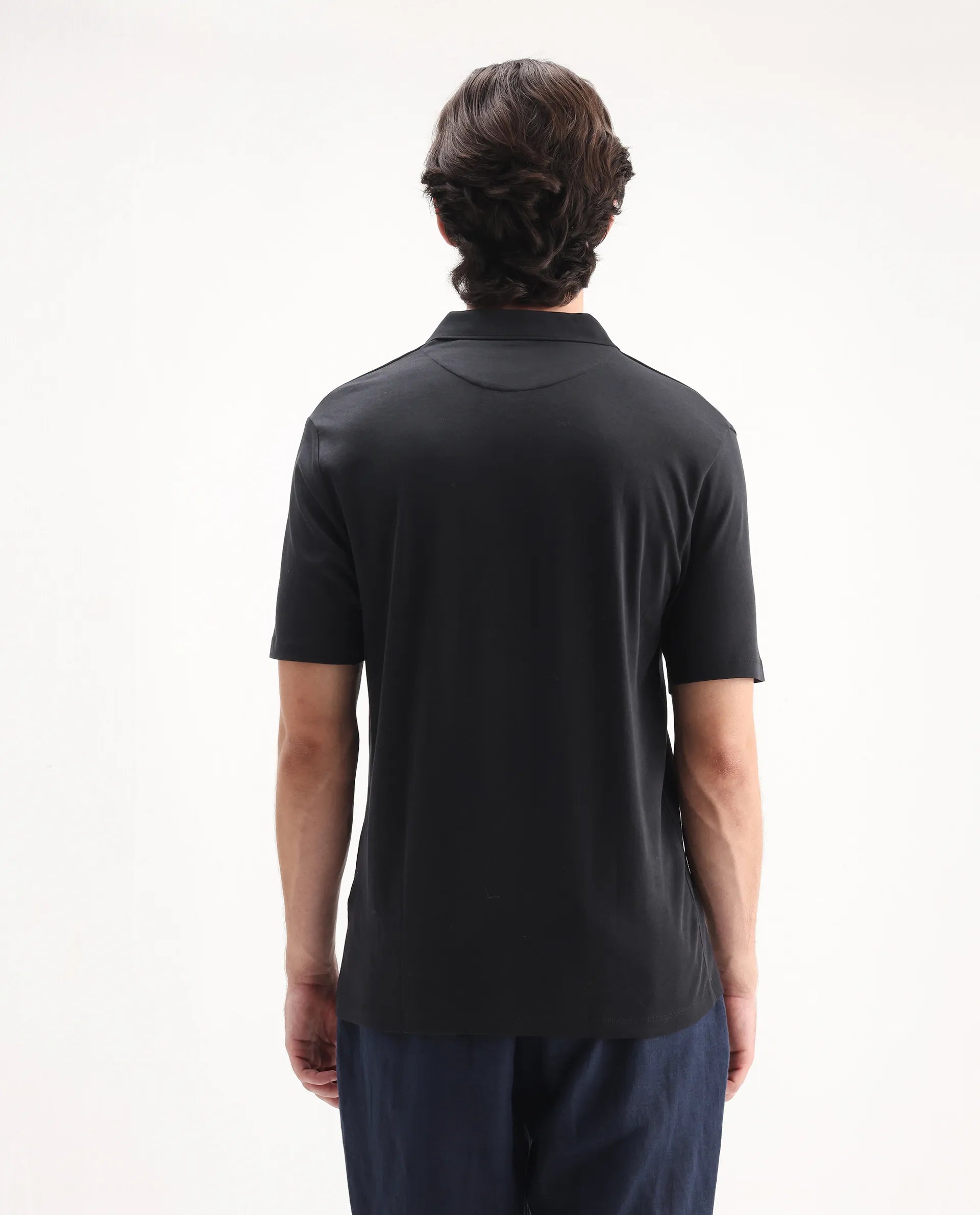 Rare Rabbit Men's Lov Black Cotton Embroidered Regular Fit Half Sleeve Polo