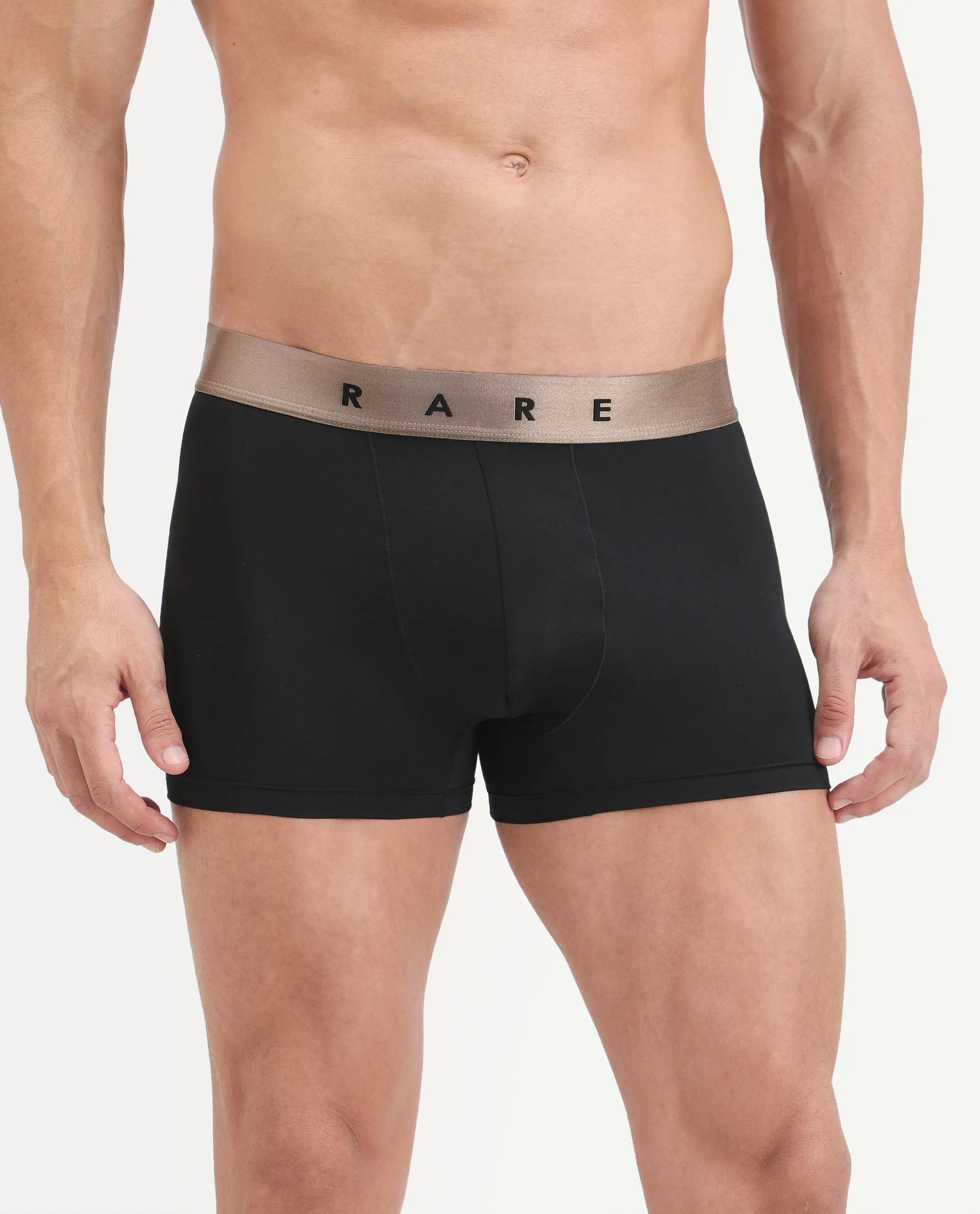 Rare Rabbit Men's Lovi Black Soft Nylon Blend Trunks